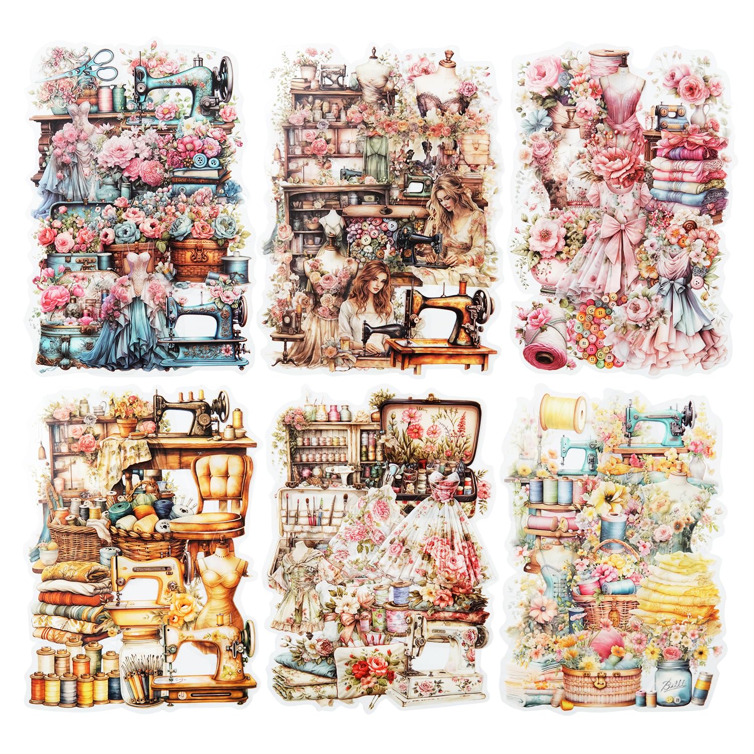 MiyouLuna 90Pcs Retro Sewing PET Stickers, Vintage Ephemera for Scrapbooking, Journaling Supplies, DIY Crafts, and Junk Journals, with Organizer