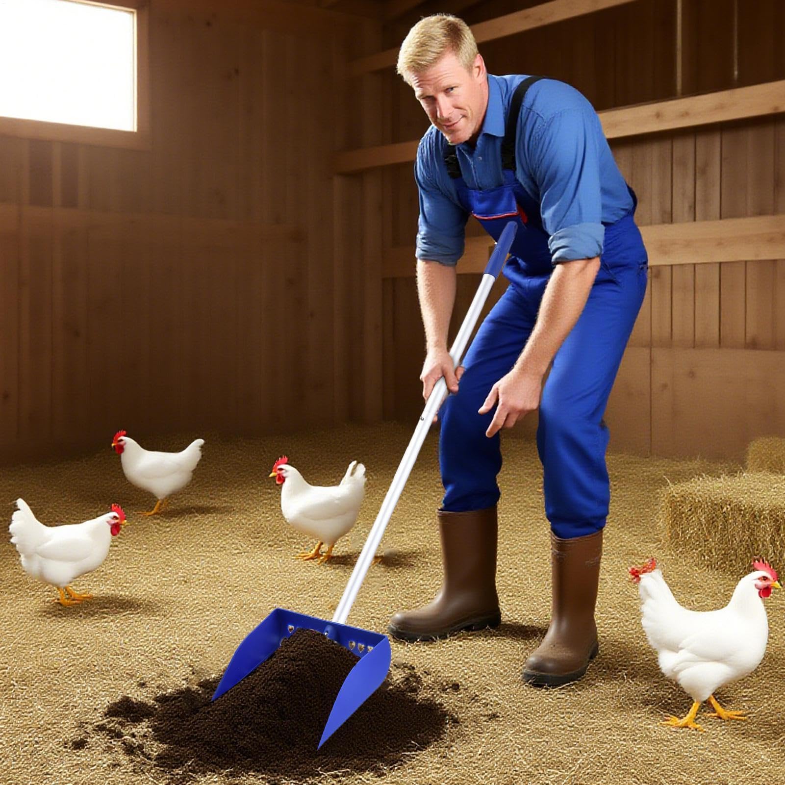 per Cacca di Pollo, Pala Staccabile in Alluminio con Manico Lungo | Strumento di setacciatura Multi-Sezione per rifiuti di Sabbia | Kit di Pulizia per lettiera per pollame per stalla Animali