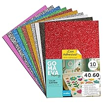 m-office Fogli di Gomma Eva Colorata Glitterata, Gomma Crepla per Scrapbooking, Scuola, Cartoncini Creativi, Lavoretti, Torte Scenografiche, Scuola o Artistici 40x60cm (Assortimento adesivi, 10uds)