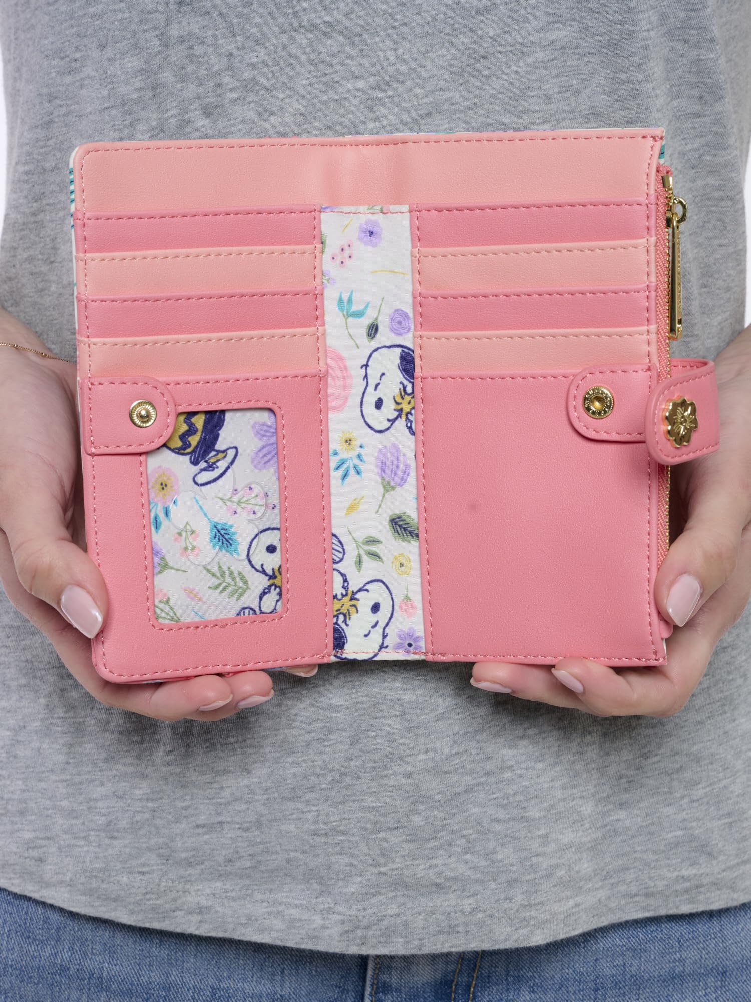 Loungefly Peanuts Snoopy Geldbörse mit Klappverschluss für Damen, Woodstock, Blumendruck