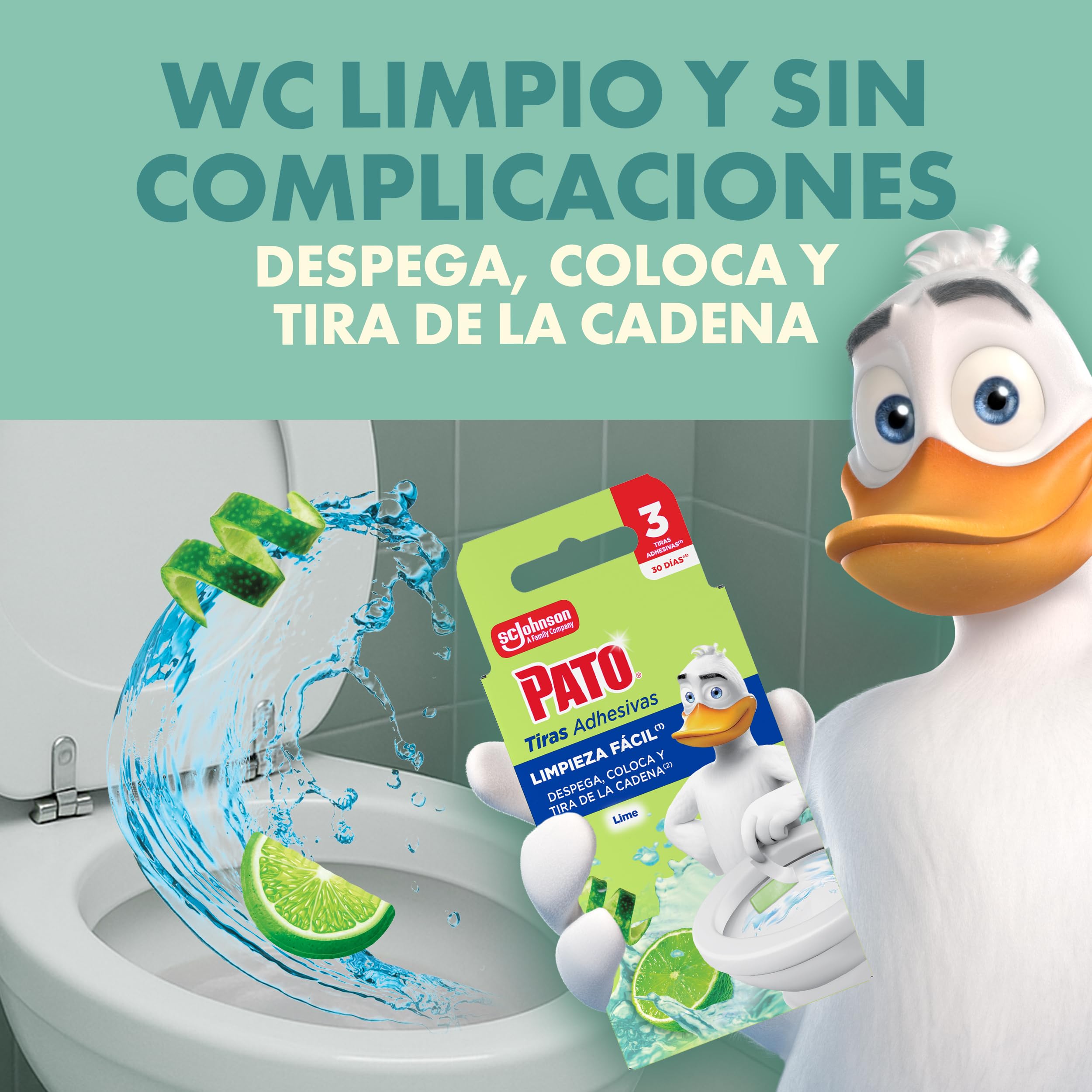 Pato Tiras Adhesivas WC Lima, Limpia, Refresca y Perfuma el Inodoro, Frescor Intenso, Pack de 10 = 30 Tiras