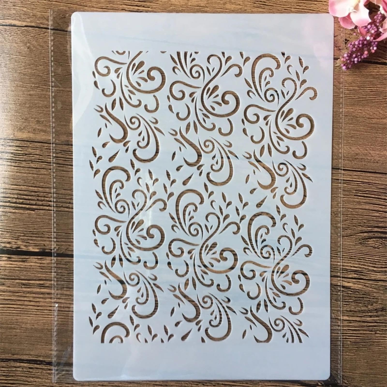Pochoir réutilisables A4 texture fleur et feuilles de 29x21 cm pour peinture sur bois