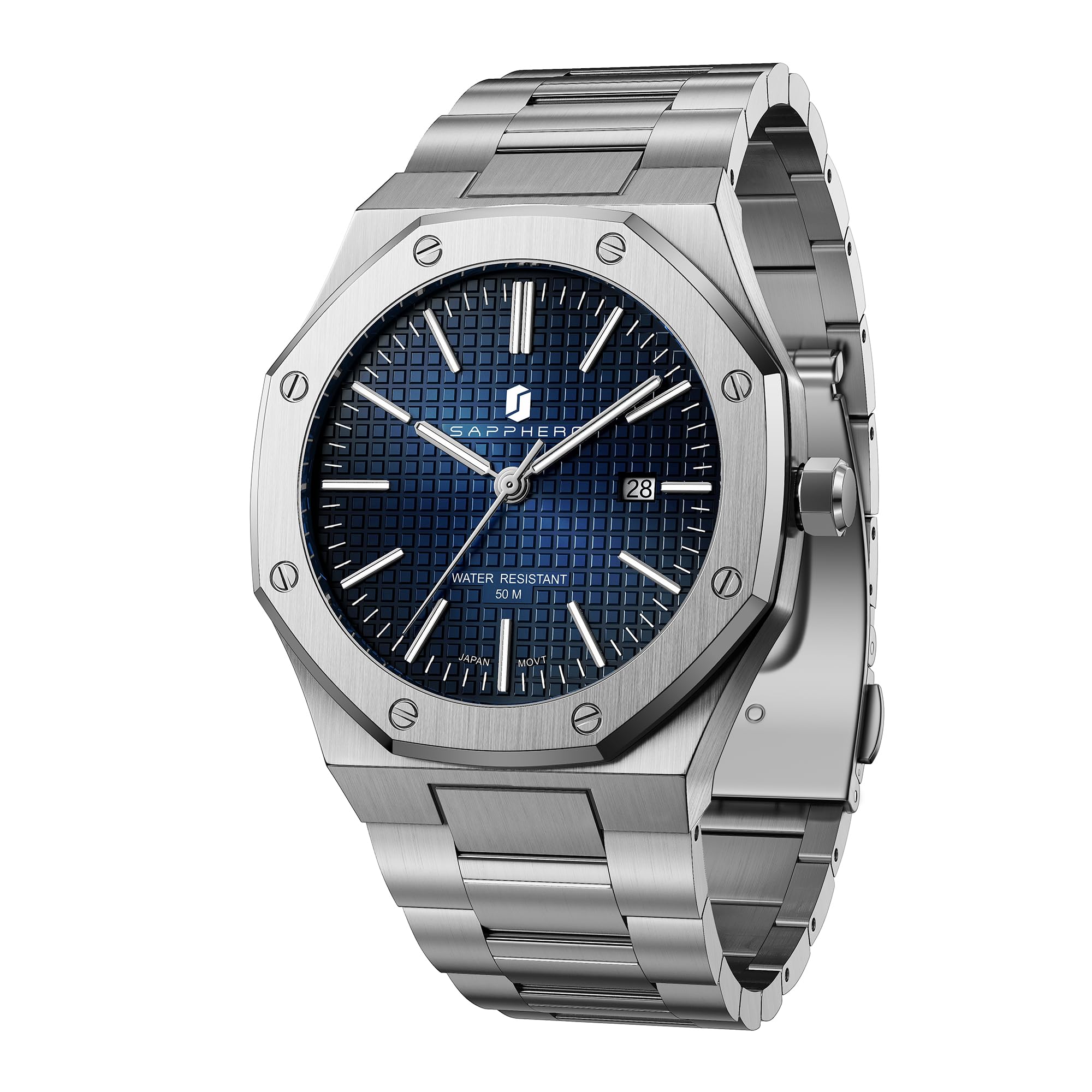 Sapphero Mens Watches Men's Quartz Movement Chronograph Date Calendar Silicone Strap 30M Waterproof Black Blue Men's Watches Wristwatch Gifts for Men