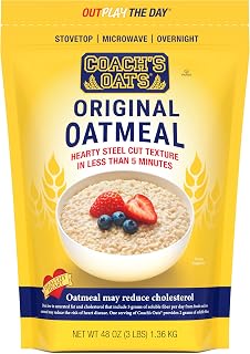 Coach's Oats Whole Grain Oatmeal 3 lbs (48 oz) | Quick-Cooking, Steel Cut Texture and Heart-Healthy | Enjoy the Perfect Start to Your Day