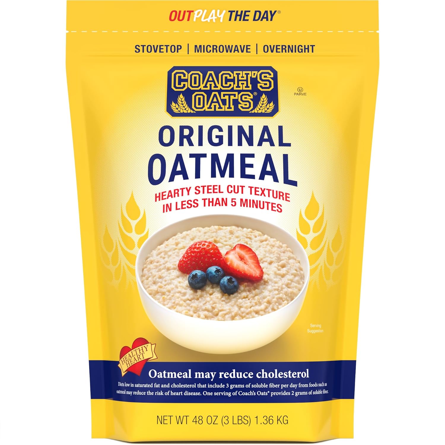 Avena Coach's Oats Whole Grain 3 lbs (48 oz) - Textura Steel Cut, Cocción Rápida
