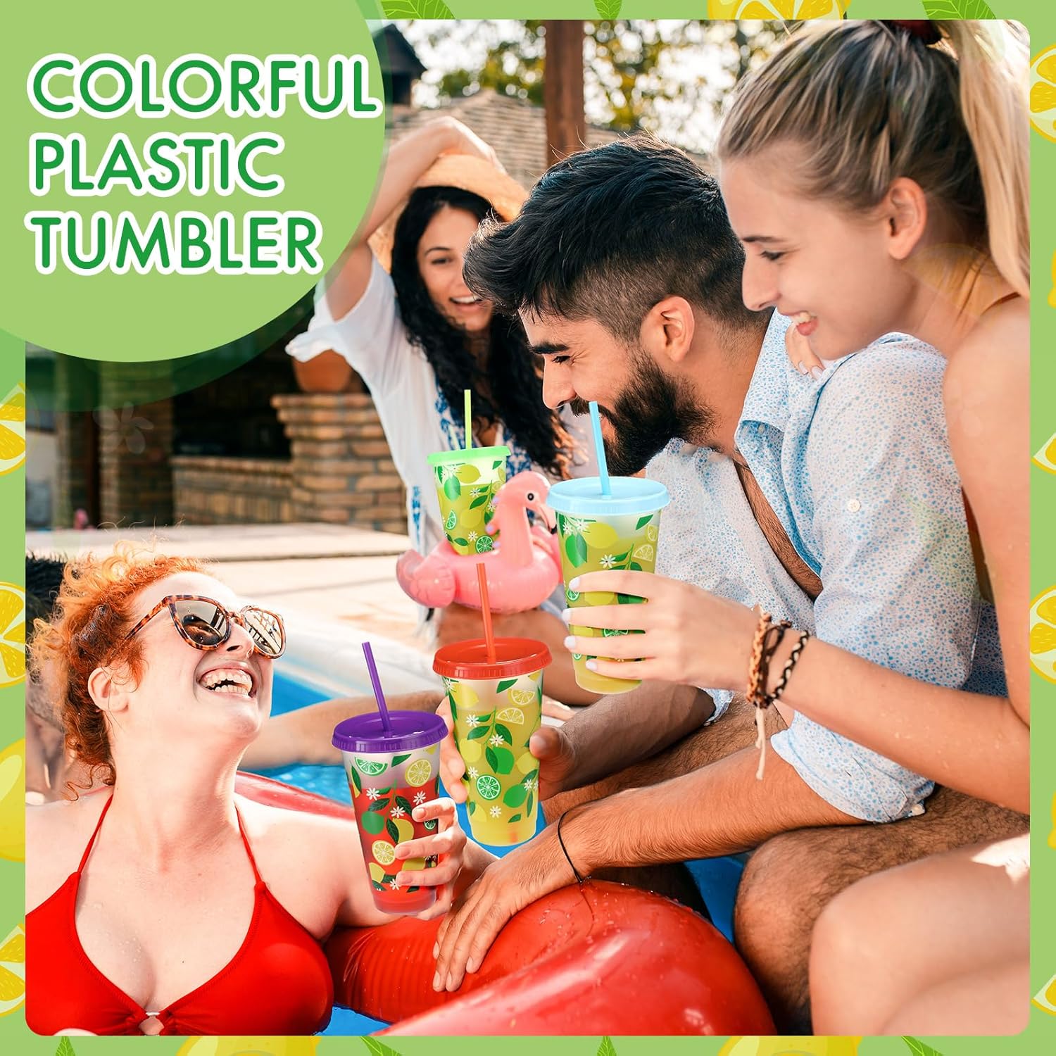 Honeydak 24 oz Lemon Tumbler with Straw and Lid Gifts Reusable Plastic Cups Bulk Water Bottle Iced Coffee Travel Mug Cup for Birthday Party