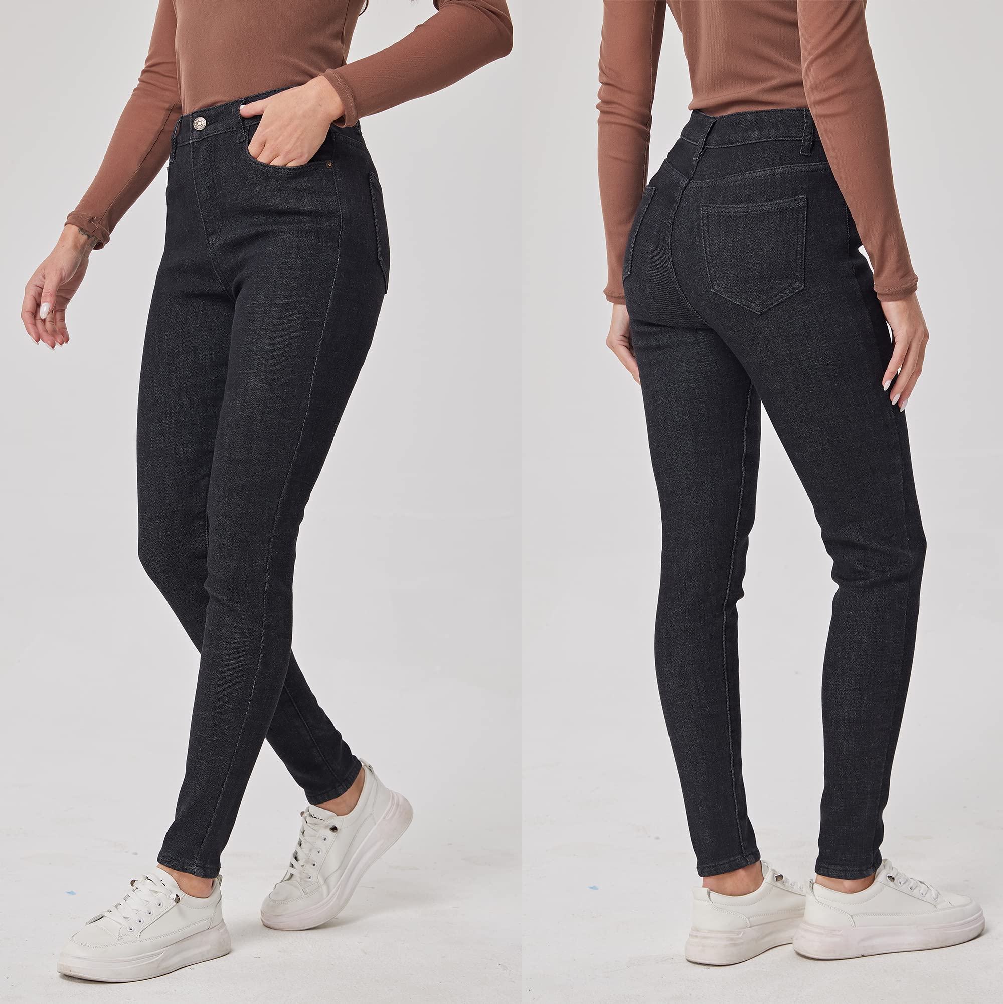 Fakanhui Jeans da donna foderati in pile, invernali, foderati in flanella, jeans termici