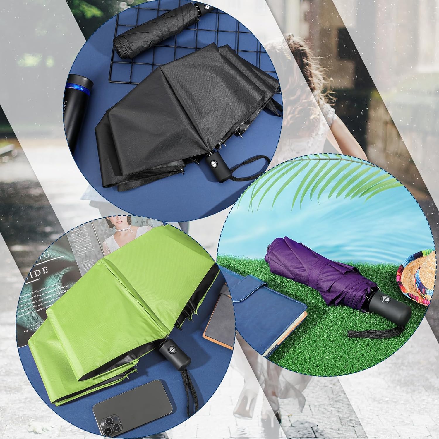 Kajaia 9 Pack Compact Umbrellas Bulk Folding Automatic Windproof Waterproof Umbrellas for Backpack Purse Car Women Men - Image 4