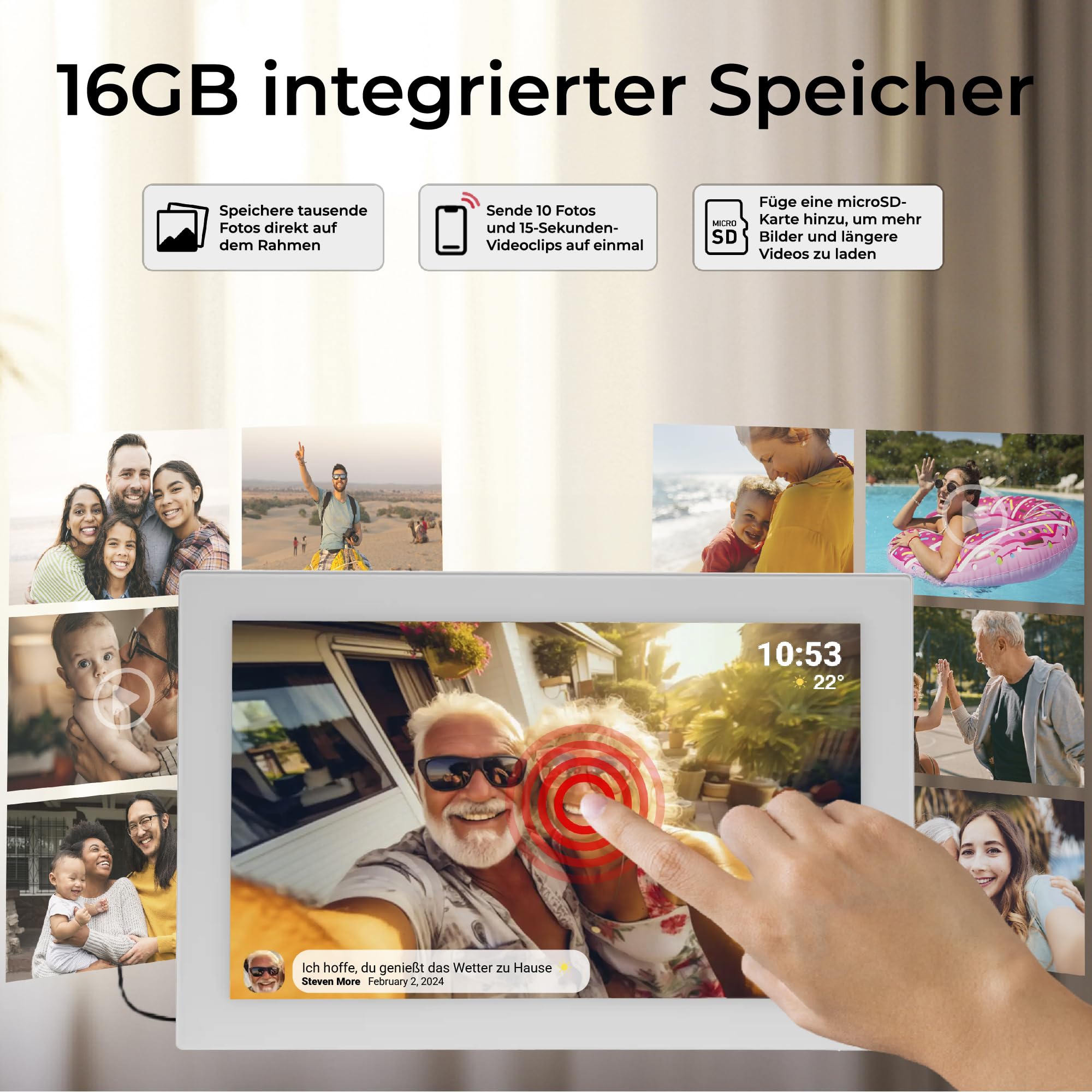 Denver PFF-1037W Digitaler Bilderrahmen 10,1 Zoll Weiß