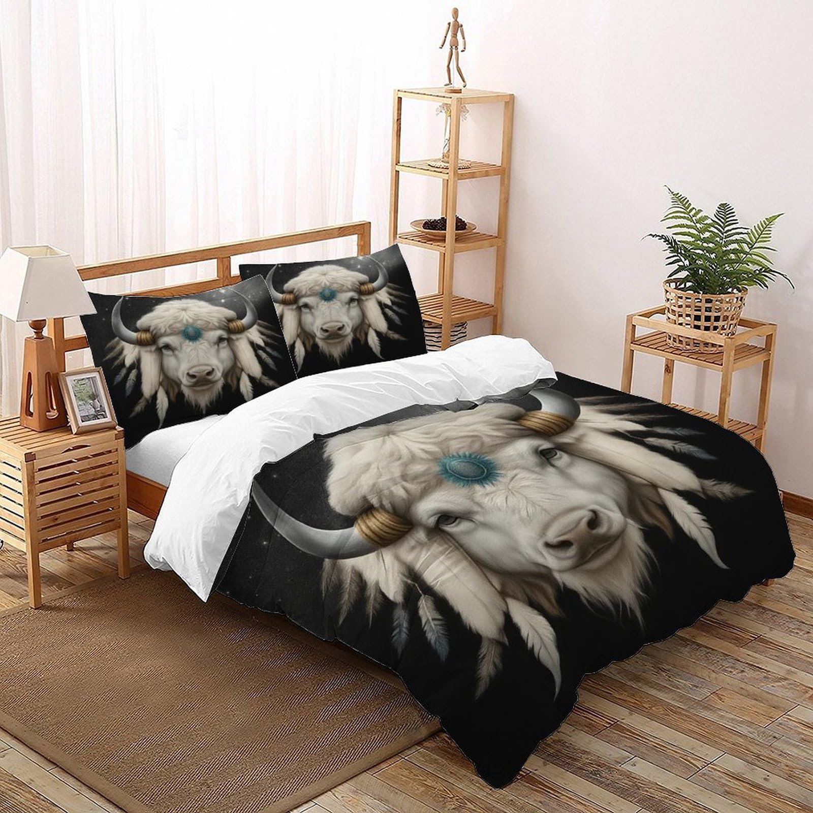 Housse de couette bison blanc 200x200 pour une chambre cocooning
