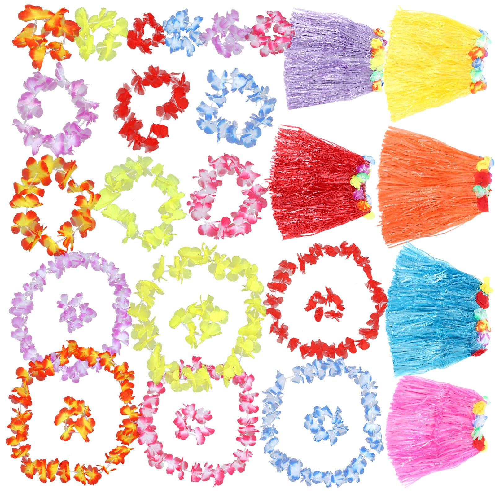 Beavorty 6 Set Set 6 Gonne Hula di Paglia 40 Cm 6 Ghirlande di Fiori per Feste Luau Hawaiane, Decorazioni per Compleanno, Accessori Fotografici Spiaggia e Festa a Tema Estivo