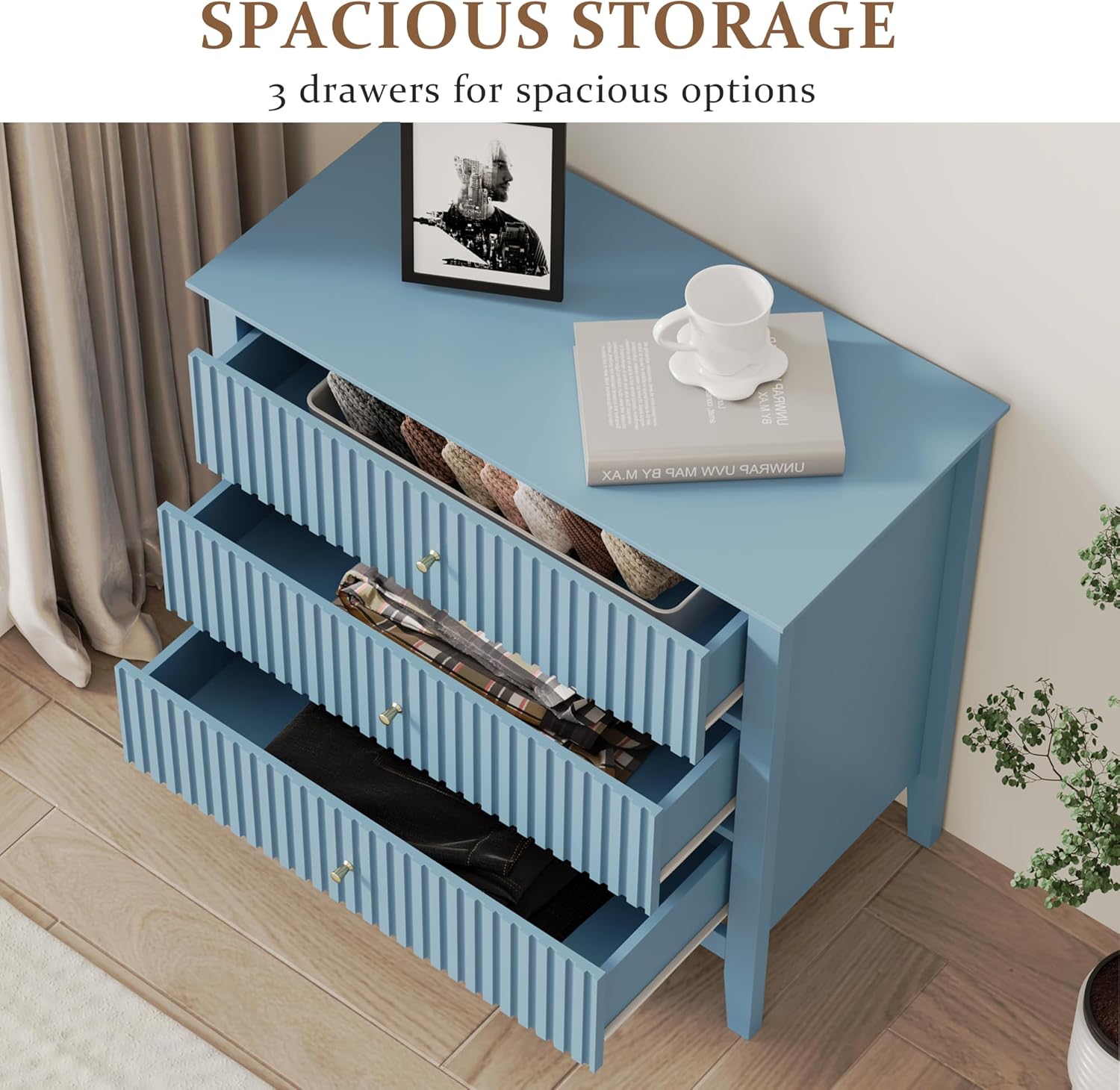 32" Lar Nightstand, Fluted Painted Bedside Table Spacious