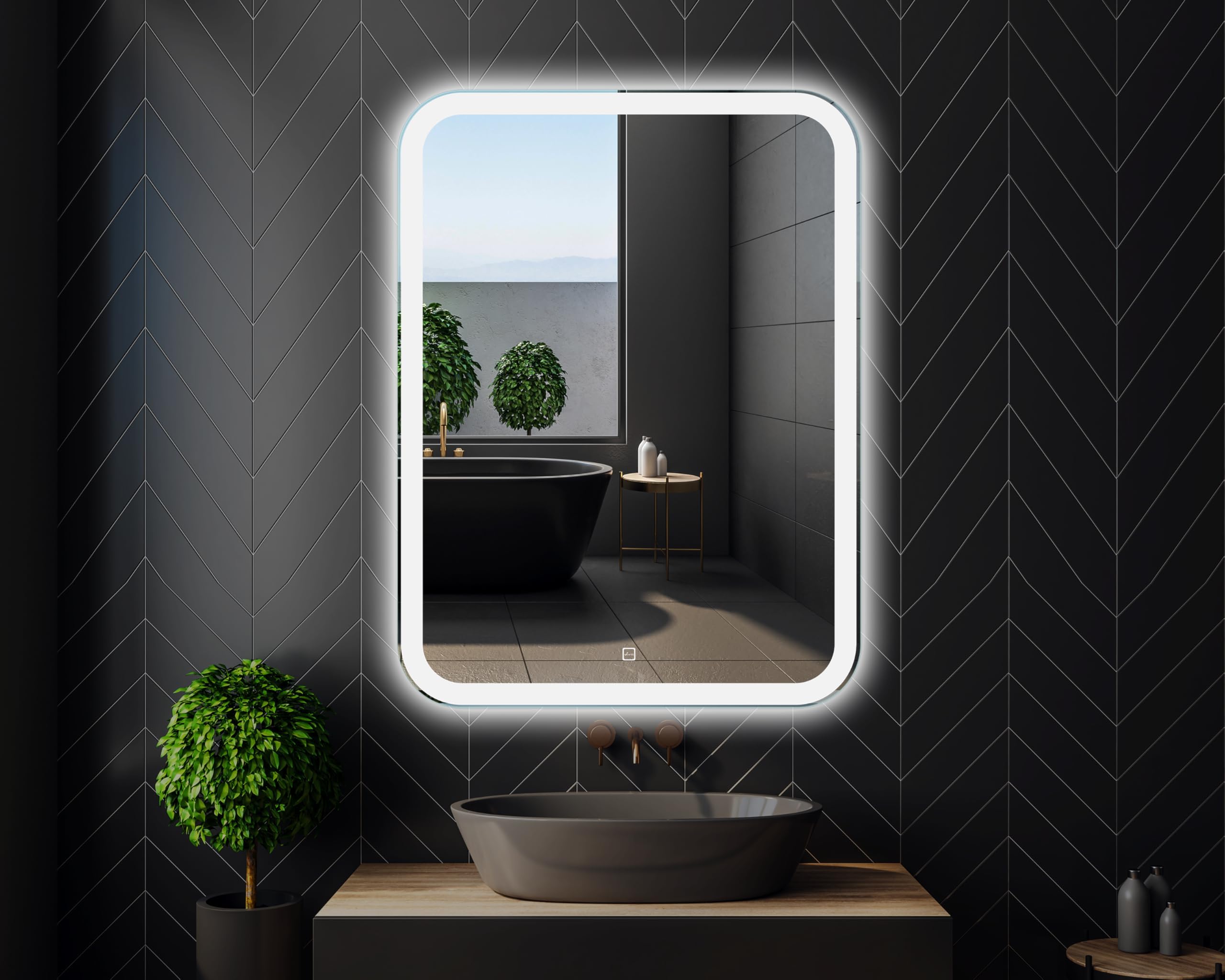 60x80cm Specchio Bagno Led RGB Luce Specchio Bagno Retroilluminato E Frontale Da Parete Specchio Deluxe Moderno Antiappanamento Tasto A Se Funzione Memoria Luce Regolabile 66087964 - Foto 3