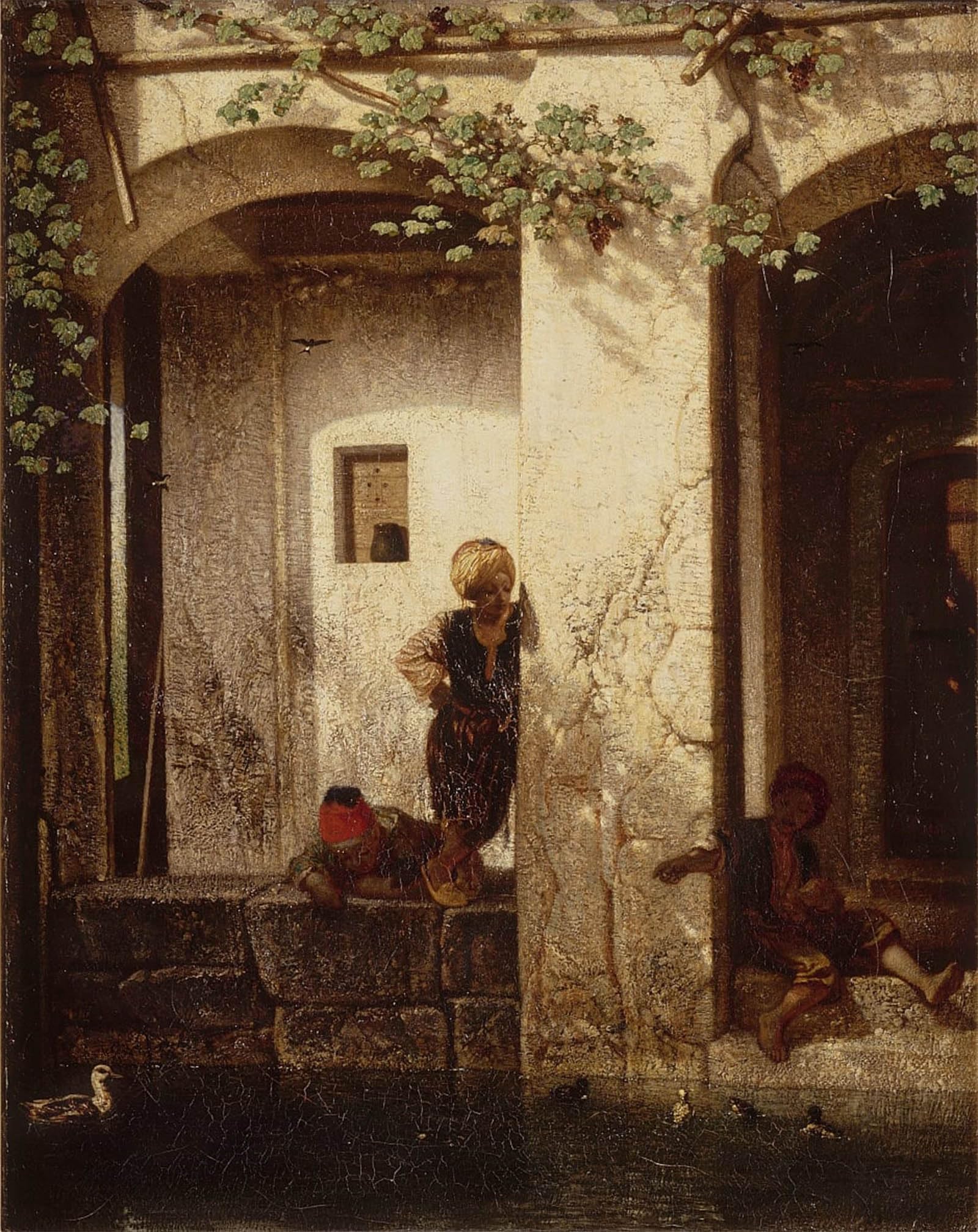 POSTERIIk Vintage Classic Picture Landscape Artwork Also Known As Turkish Children Near a Fountain by Gabriel Decamps Portrait Canvas Painting for Office Home Decor 60x90cm