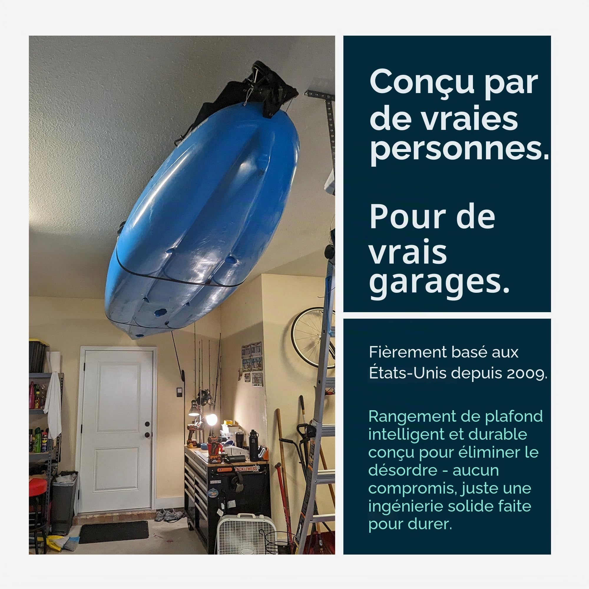 StoreYourBoard Système de poulie de Plafond pour Kayak et canoë - Support de Garage - Robuste - Peut contenir 68 kg - Organiseur d'intérieur