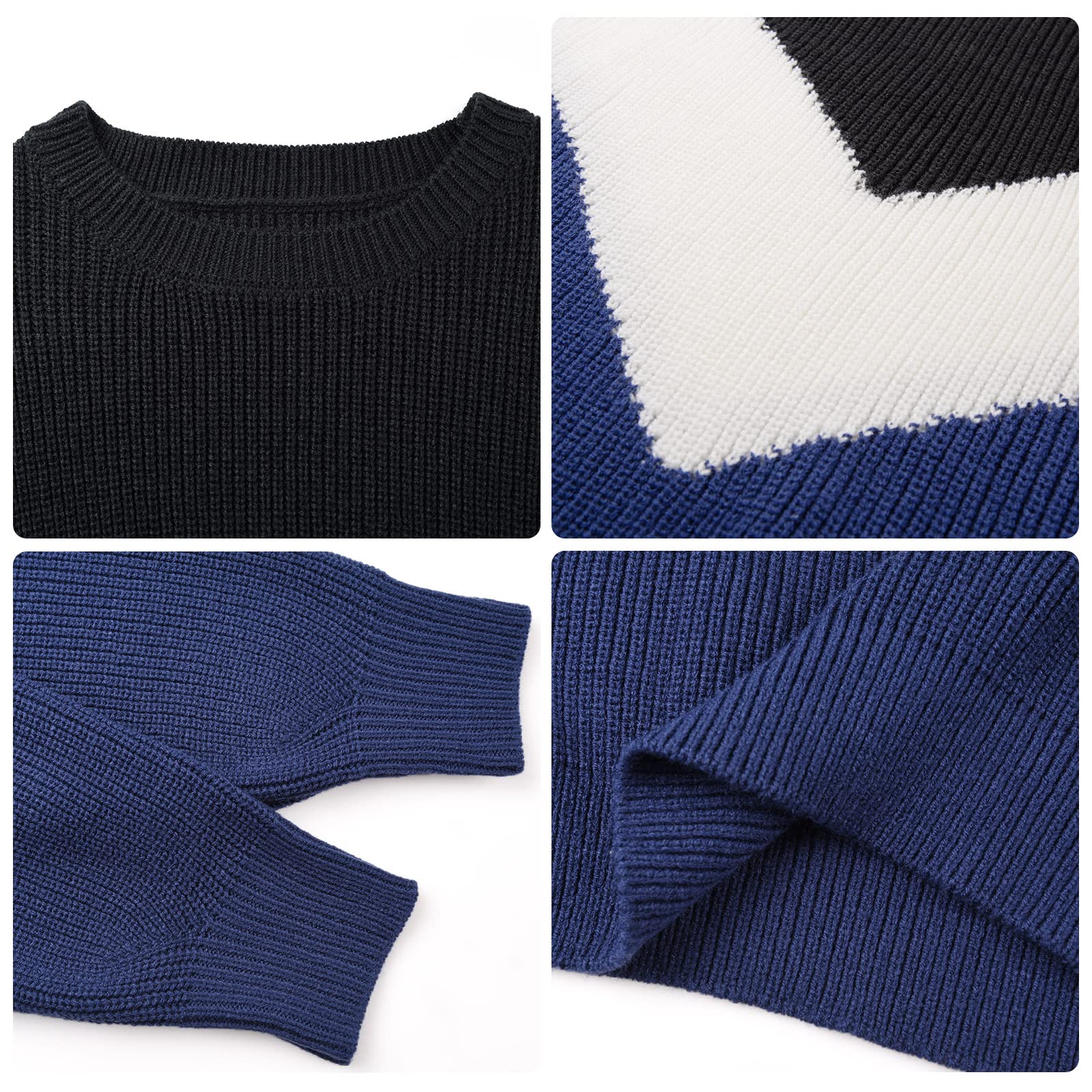 heekpek Maglione Oversize Donna Girocollo Invernale Maglione Lavorato a Maglia Donna con Pannello a Righe V Maniche Lunghe Casual Pullover per Autunno Inverno