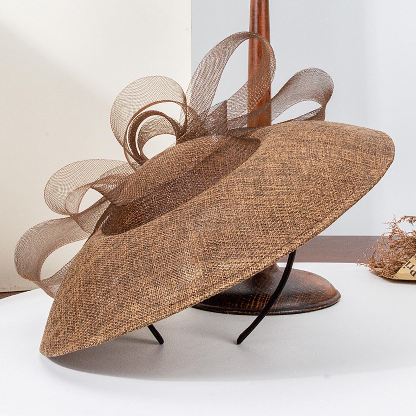 Mini Cappello, Copricapo, Larga, Cappello, Copricapo per Spettacoli Teatrali, Donne, Ragazze, Signora, Marrone