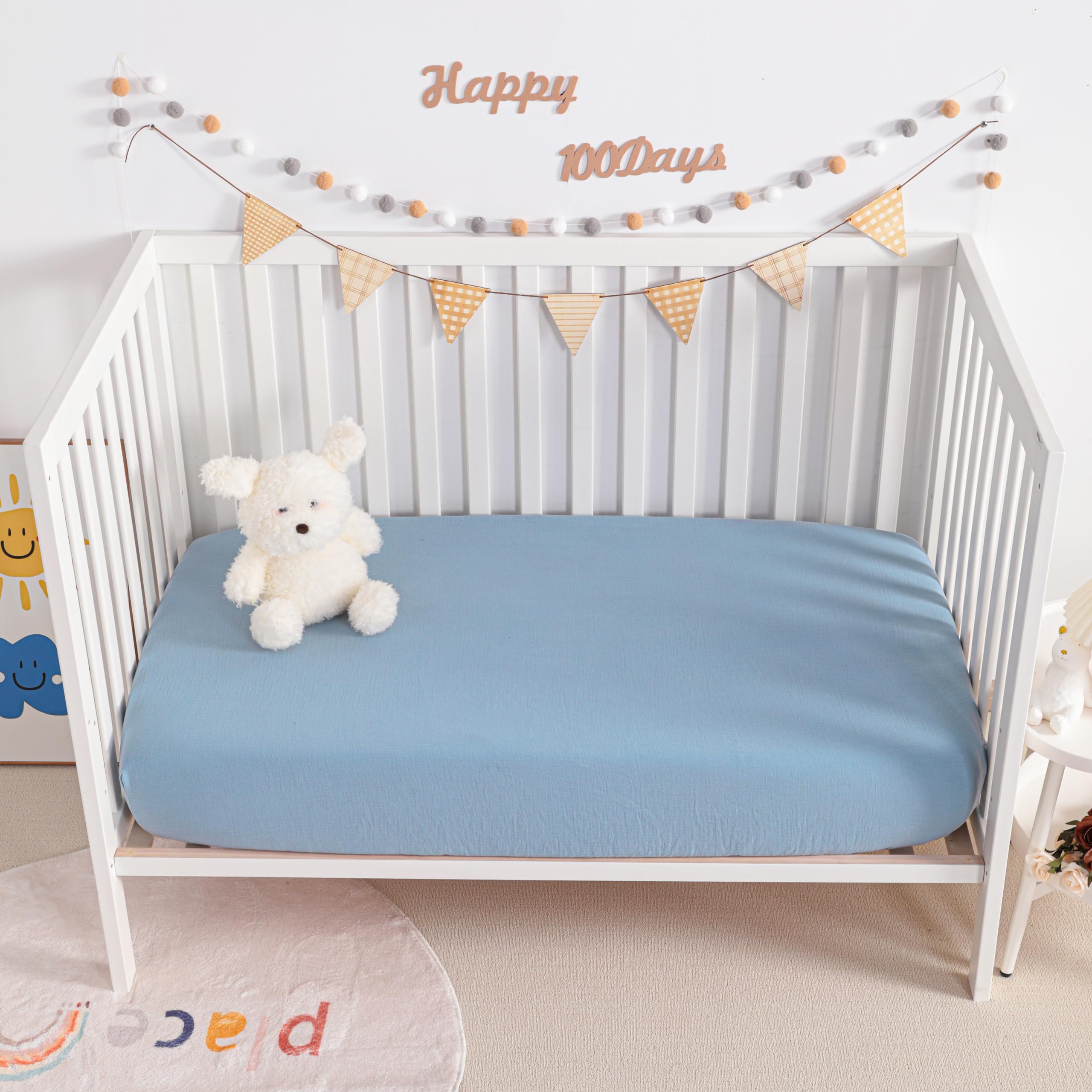 NTBAY Confezione da 2 lenzuola in mussola di cotone, morbide e traspiranti, a doppio strato, 61 x 96 cm, per culle e materassi per bambini, ragazzi, ragazze, unisex, colore celeste, 61 x 96 cm