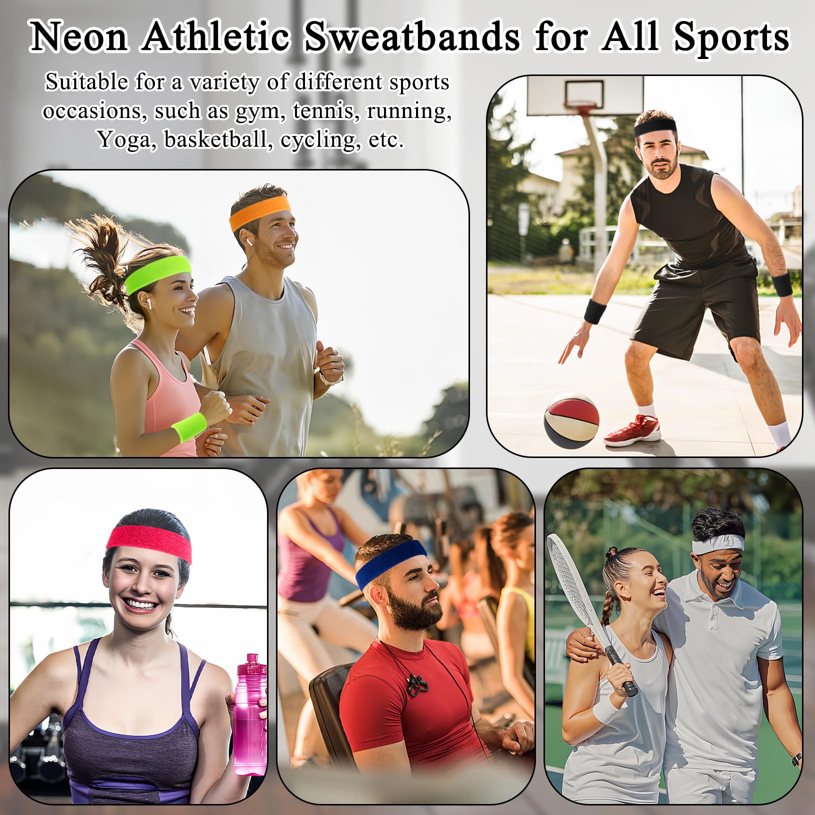 ONLYFU Neonschweißbänder, buntes Sport-Stirnband-Set für Damen und Herren, atmungsaktives Frottee, athletische Schweißbänder für Basketball, Tennis, Laufen, Yoga, 78 Stück, mehrfarbig
