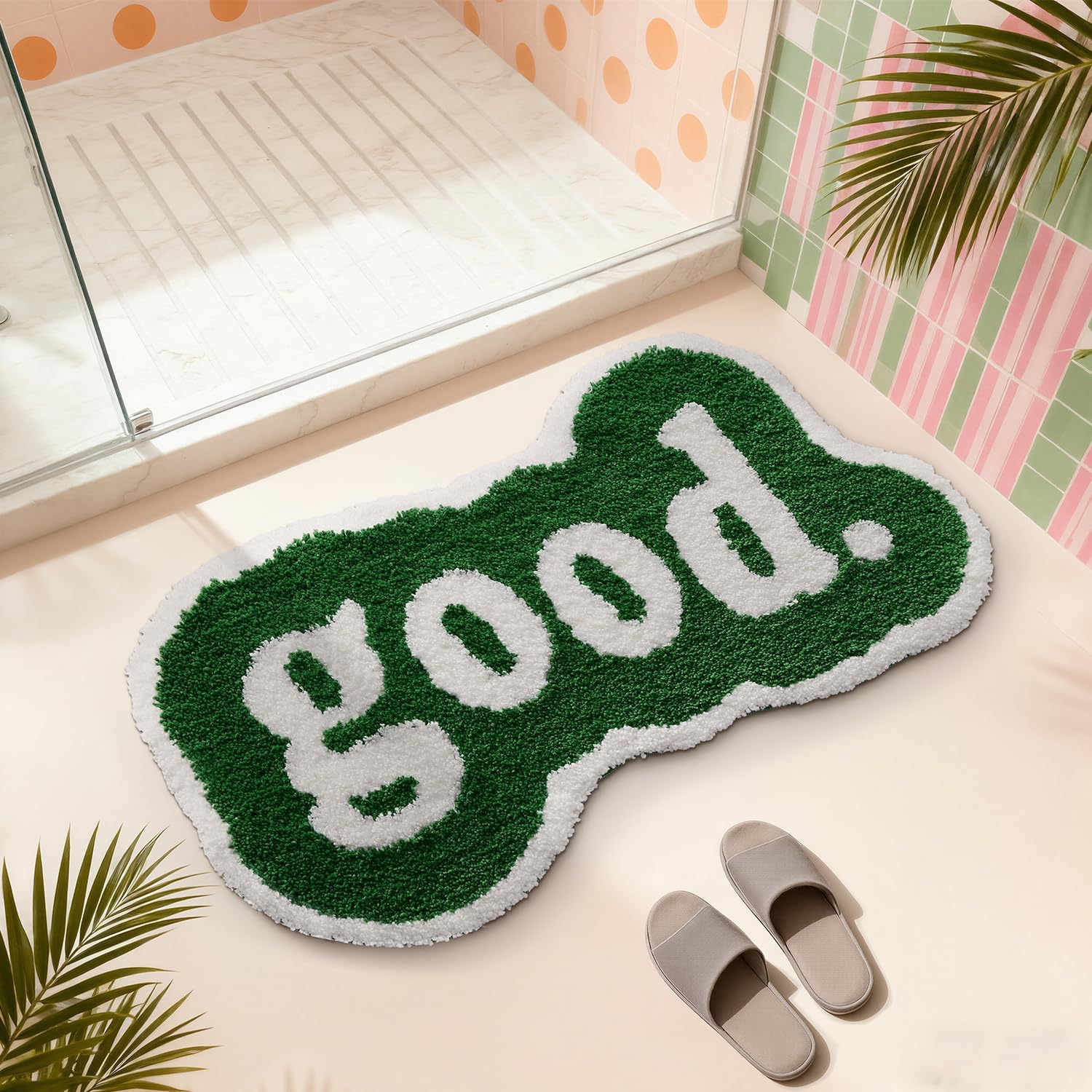 LUMI Cute Rugs for Bathroom, Good Shaped Bath Mats, Funny Area Rug, Green Non Slip Absorbent Soft Bath Mat, Quick Dry, Machine Washable for Shower, Kids Room, Floor,Tub, 24"x36", Good