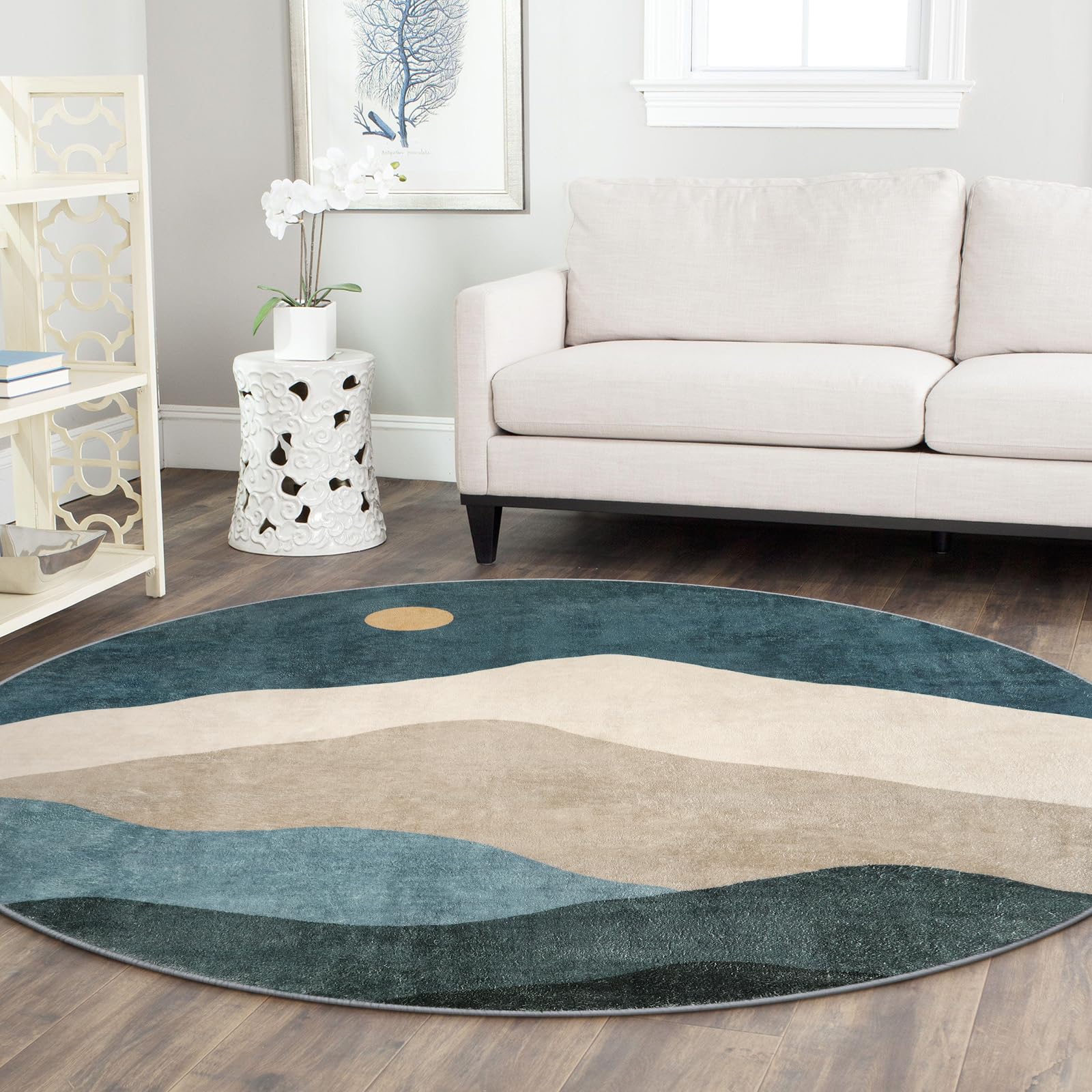 Sungea 6ft Abstract Round Rugs for Bedroom,Soft Washable Non-Slip Large ...