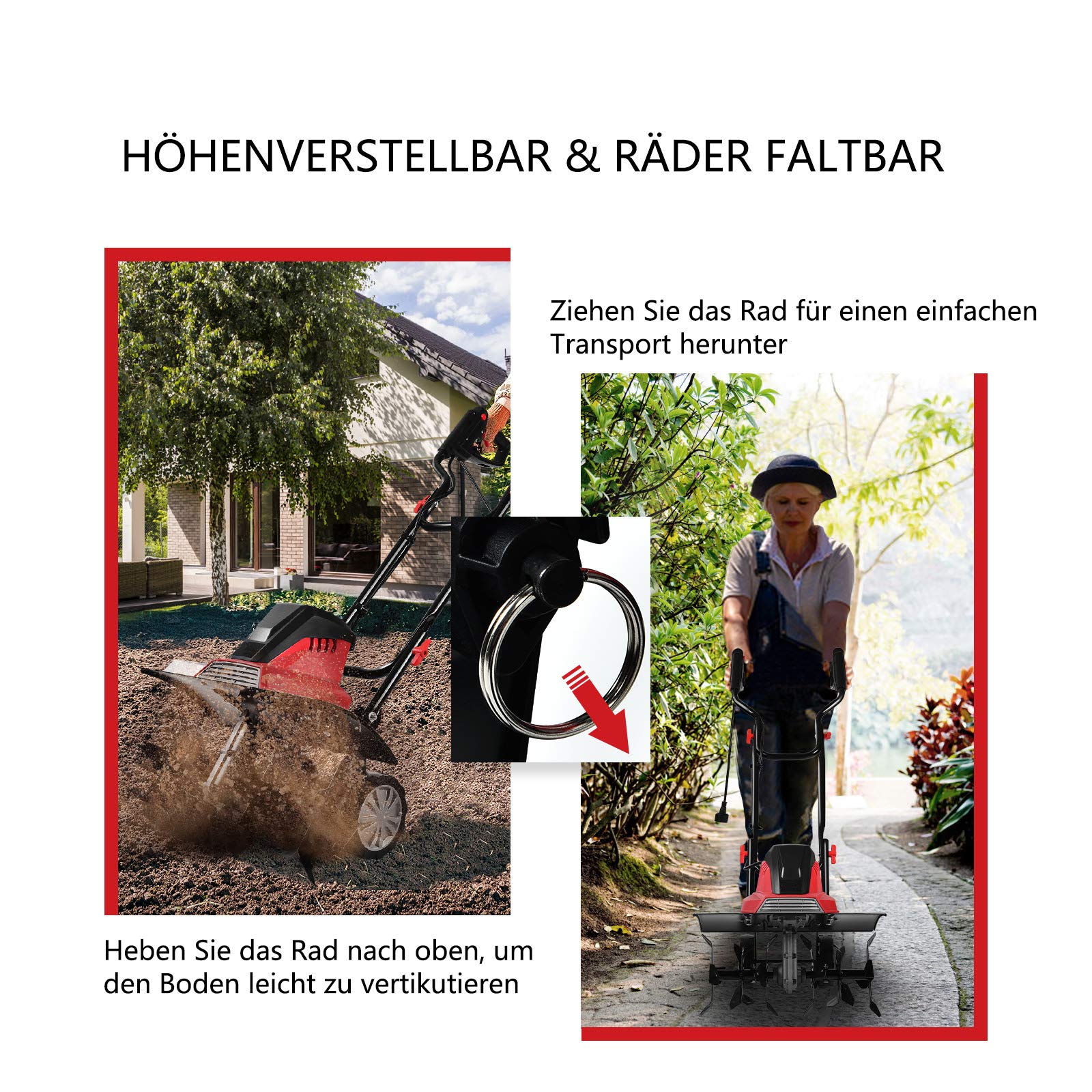 FANTASK 1500 W Elektryczny ground Hoe 400 RPM z 6 nożami do siekania, Tiller Garden Tiller, szerokość robocza 43 cm i głębokość robocza 22 cm, czerwony + czarny