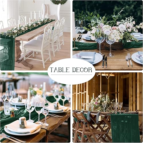 Miniatura 6 de Paquete de 2 caminos de mesa de gasa verde oscuro, camino de mesa de gasa de 10 pies, manteles rústicos de quesos de boda, decoración para banquetes