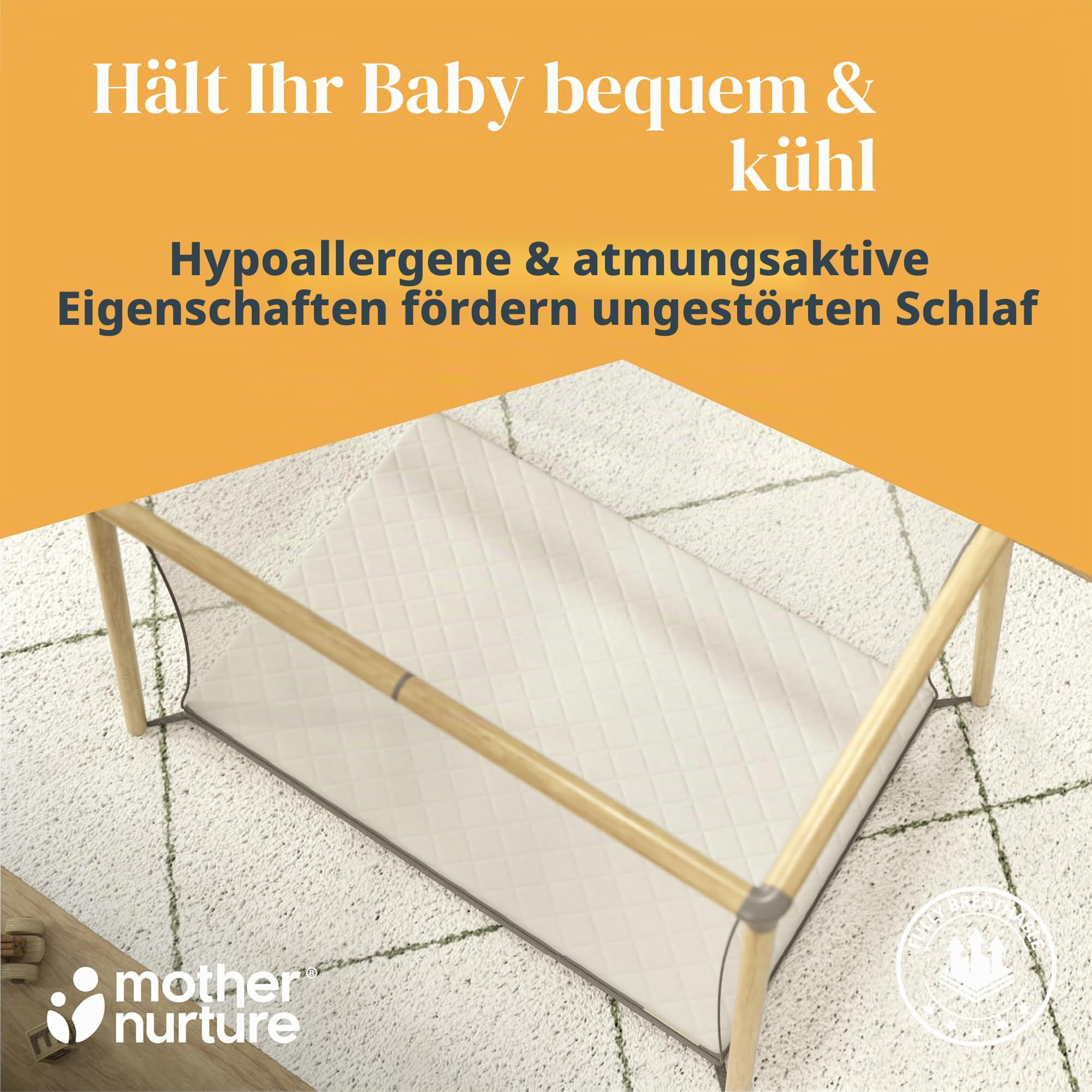 Mother Nurture Klassische Matratze für Reisebett aus Ökofaser, weiß, 95 x 65 x 7,5 cm