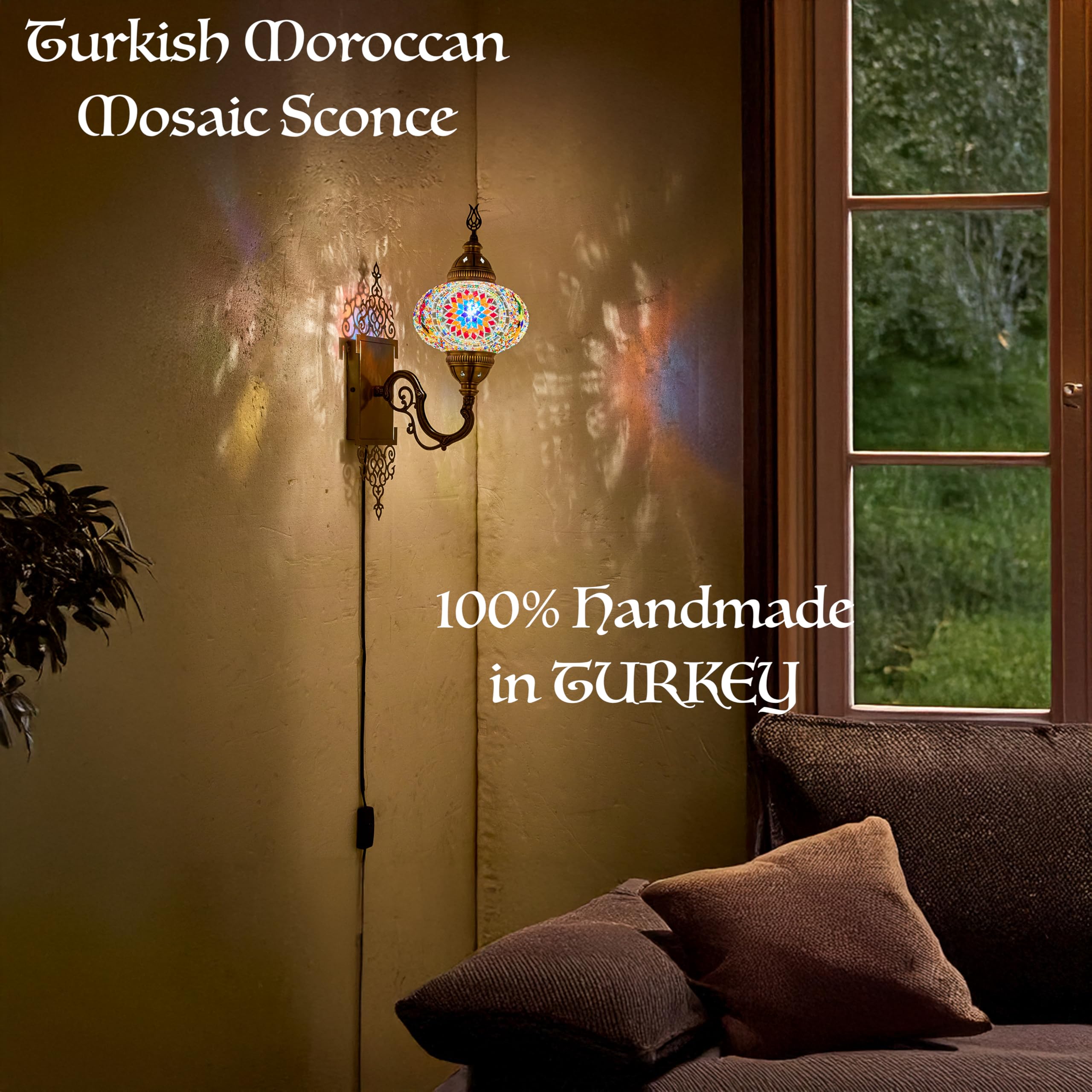 Turkish Moroccan Mosaic Plug in Wall Sconce Lamp with 5.2