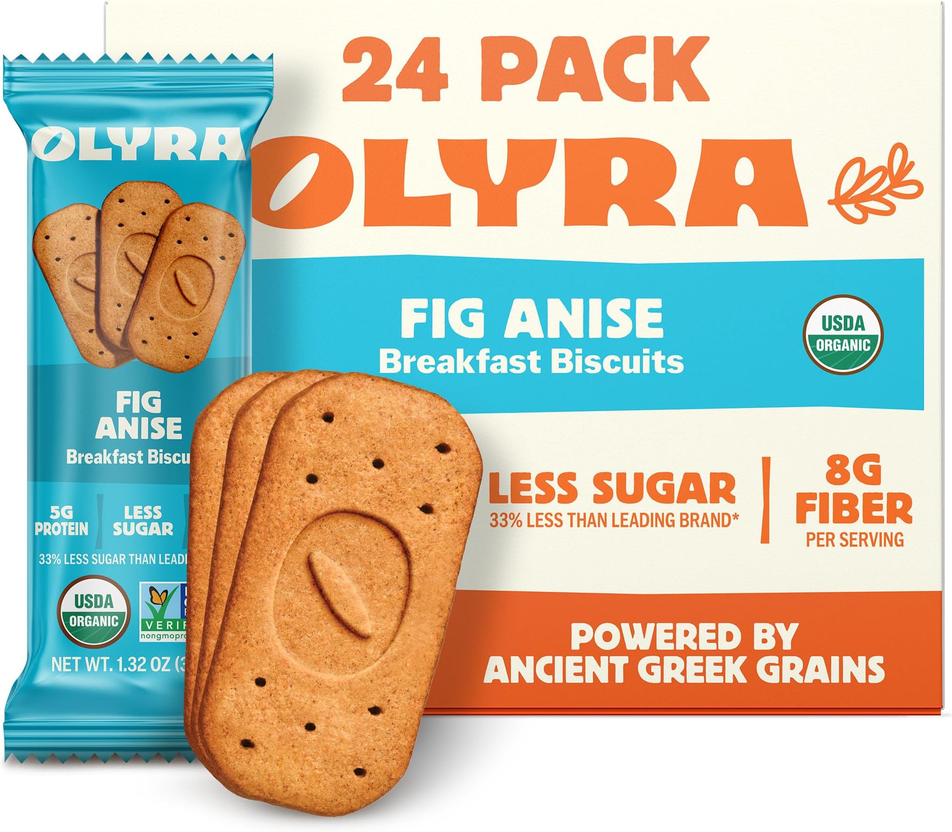 Organic Breakfast Biscuits - Fig Anise - Healthy Snacks for Adults - Office Snacks - Healthy Cookies - High Fiber Snack - Natural Energy Breakfast Biscuit 24 Packs