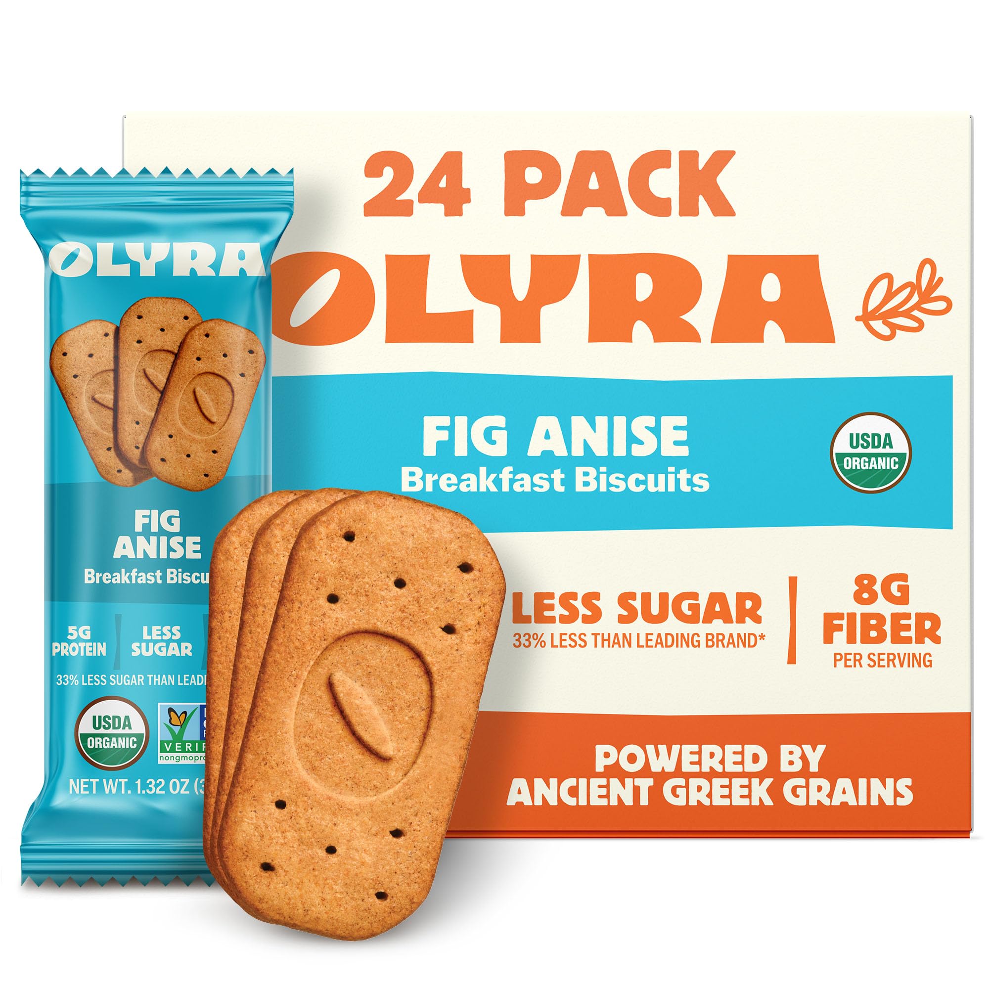 Olyra Organic Breakfast Biscuits - Fig Anise - Healthy Snacks for Adults - Office Snacks - Healthy Cookies - High Fiber Snack - Natural Energy Breakfast Biscuit 24 Packs