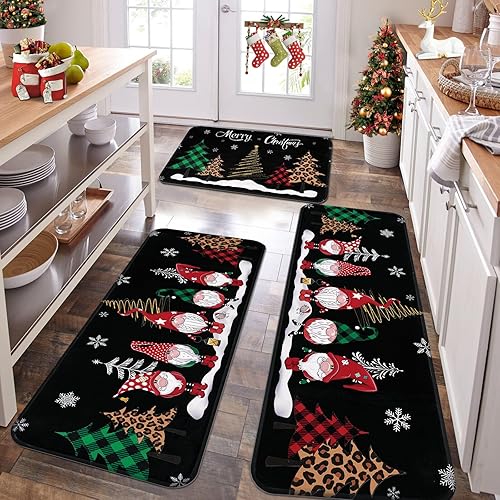 Miniatura 2 de ASPMIZ Juego de 3 alfombras y tapetes de cocina de Navidad, diseño de gnomo de árbol de Navidad, tapetes de cocina de invierno antideslizantes,