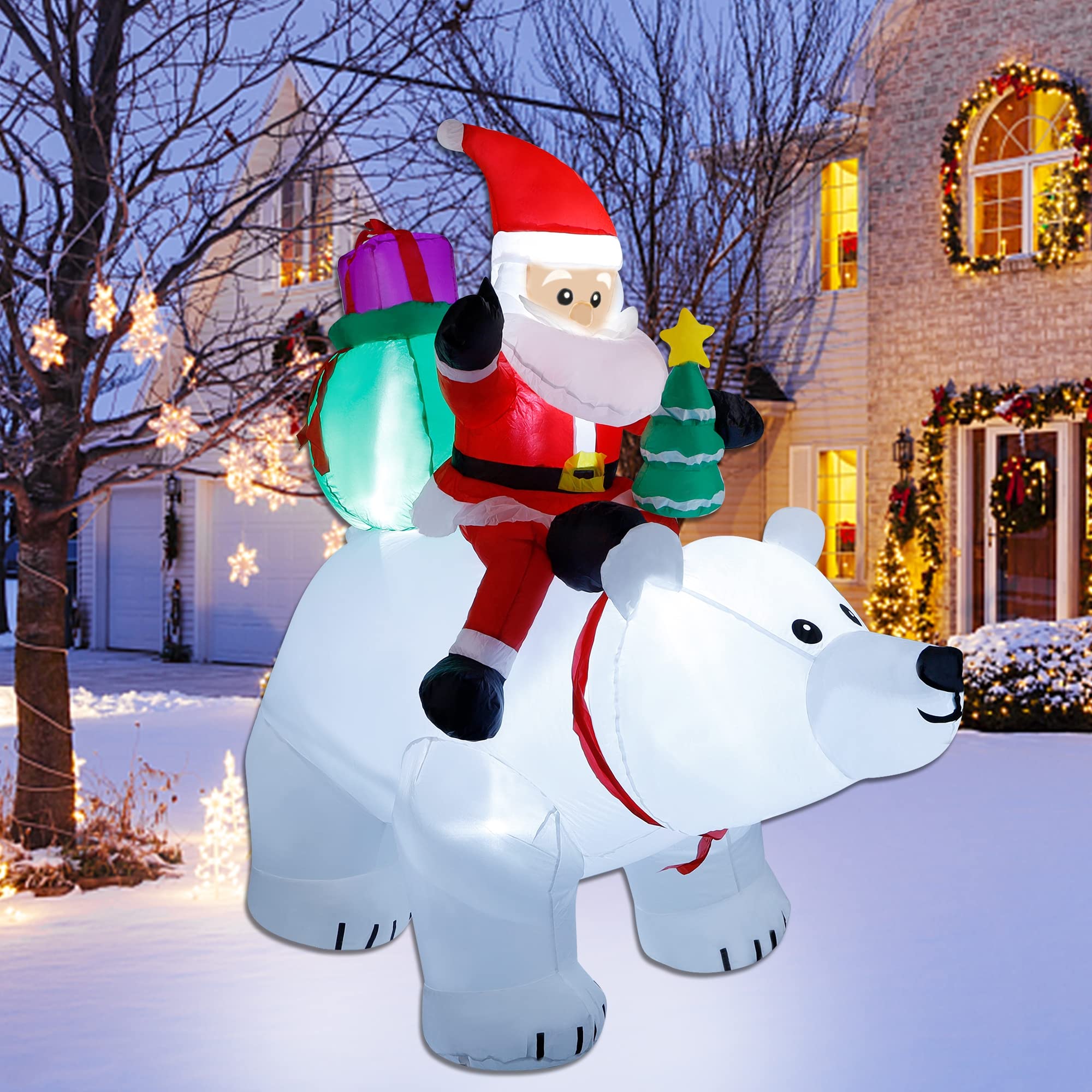 Amazon.com: DR.DUDU 6 Ft Christmas Inflatable Santa Claus with Polar Bear and Christmas Tree, Build-in LED Lights Blow up Xmas Inflatables Decoration for Yard Garden Lawn Holiday Party : Patio, Lawn &