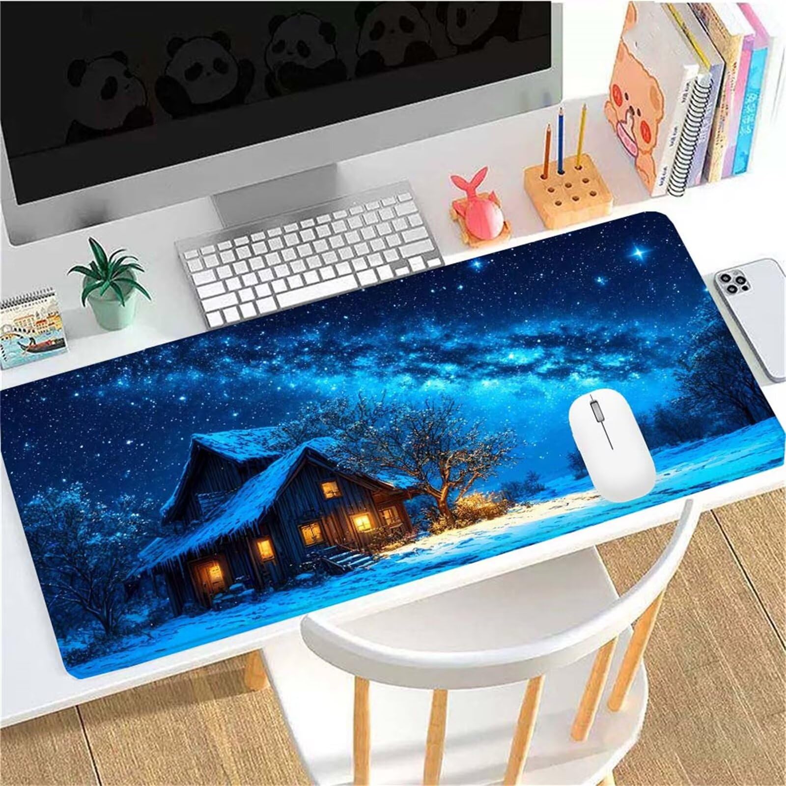 Alfombrilla Ratón Árbol Cabina Alfombrilla Ratón XXL 1400x600x3mm Mouse Pad Resiste Salpicaduras, Extendida de Gran Tamaño con Bordes Cosidos, Mejora la Precisión y la Velocidad, Antideslizante y-441