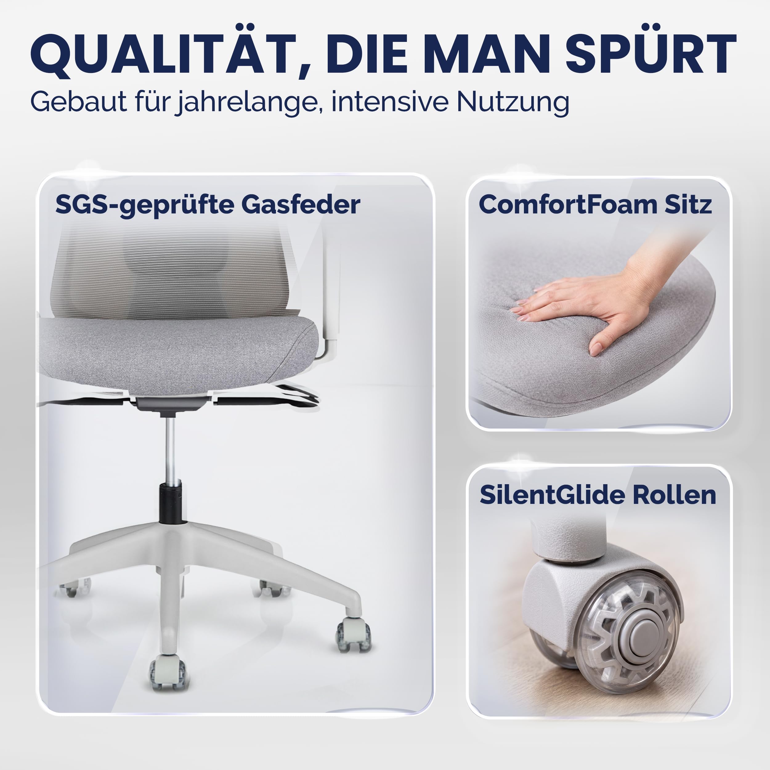 ErgoPrime PRO Bürostuhl ergonomisch TESTSIEGER - IGR Zertifiziert - Schreibtischstuhl 100% individuell einstellbar - Home Office Chair Drehstuhl - Bürostuhl 150 kg Grau
