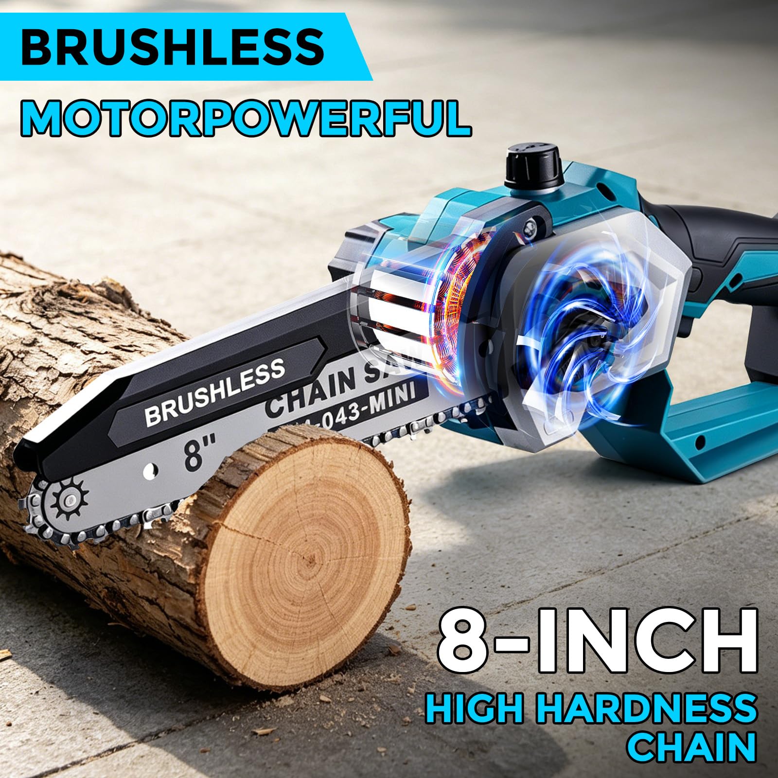 Tronçonneuse professionnelle sans fil, mini tronçonneuse sans fil de 20,3 cm avec 2 batteries de 4,0 Ah et chargeur, batterie avec manche télescopique pour coupe d'arbres, scie d'élagage électrique