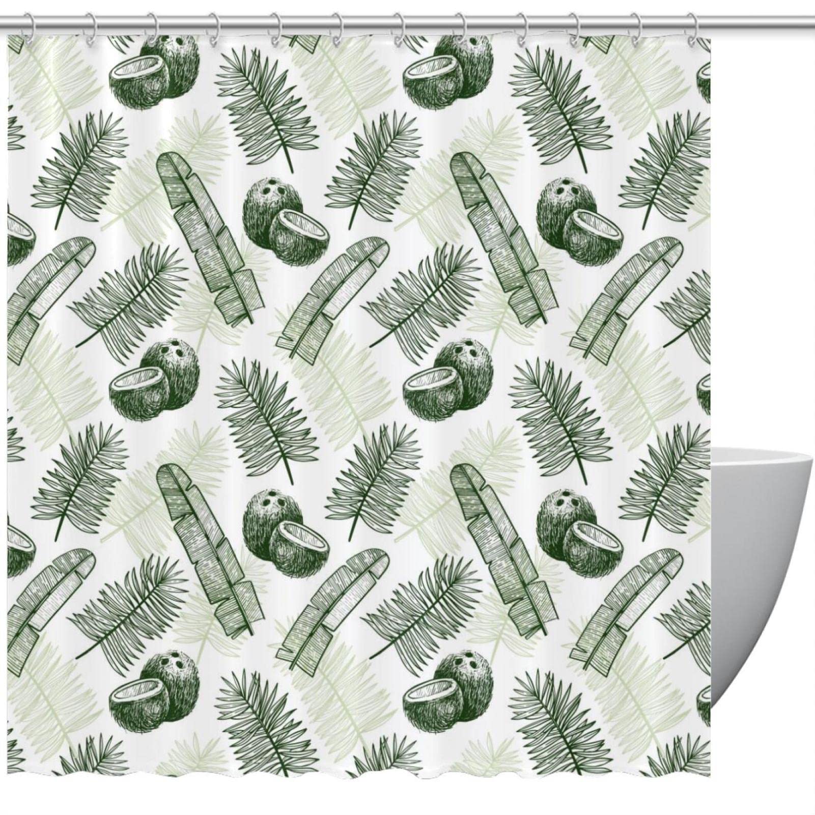Rideau de douche 152 x 183 cm vert foncé palmier exotique