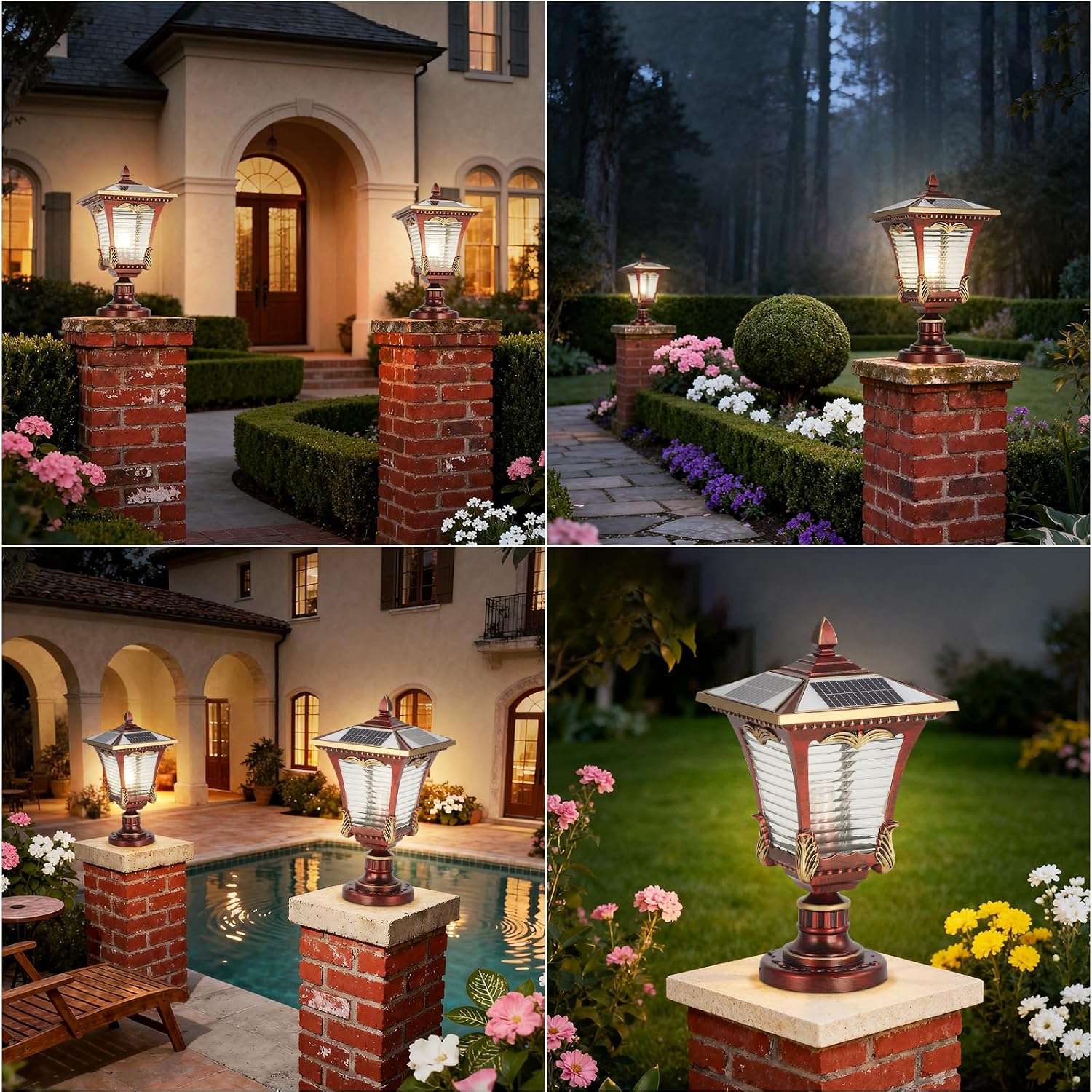 SLAWA 16.14" Solar Post Lights Modern Outdoor Post Lantern Aluminum Exterior Pillar Lights IP65 Waterproof LED Solar Powered Column Caps Lamps Garden Yard Pool Entry Lawn Path Pole Light Fixture