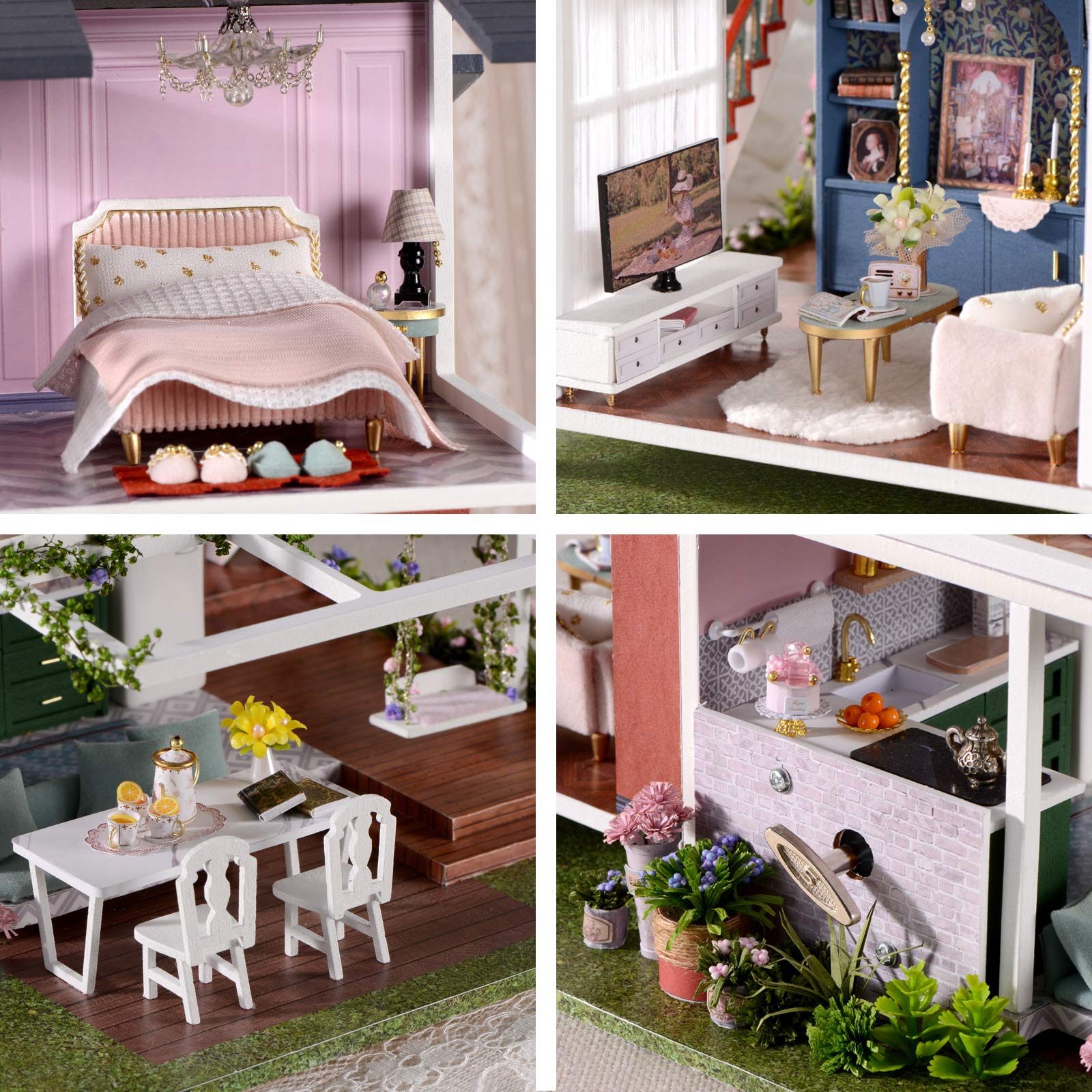 Cuteefun Maison Miniature a Construire DIY Maison Poupee Miniature Bois en Kit avec Musique et Meubles, Cadeau de Bricolage Artisanal pour Les Femmes (Monet Garden)