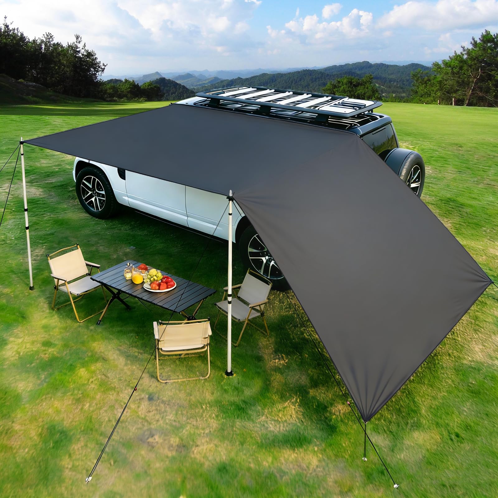 Dulepax Auvent de Voiture Universel Oxford 420D Auvent Fourgon Anti UV Store Banne Camping Car Tente Toit Voiture auvent pour SUV/Van/Fourgon Trafic/Caravane