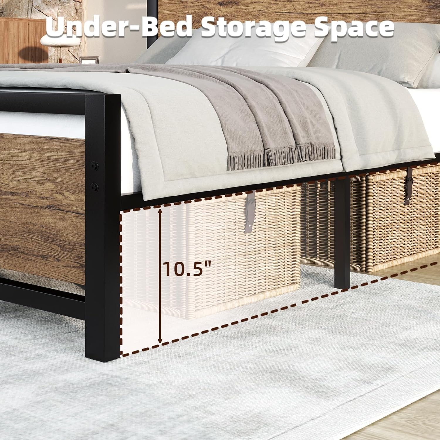 Catrimown Full Size Bed Frame with Headboard, Bed Frame Full with Strong Steel Slat Support, Under Bed Storage, No Box Spring Needed, Noise-Free, Easy Assembly, Black Brown