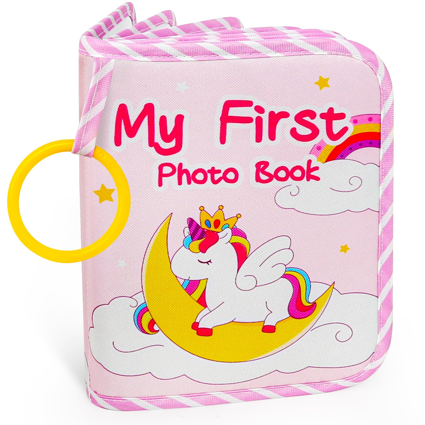 Baby Photo Album First Family Memory Book for Newborns, Toddlers Soft Photo Cloth Book with Mirror, Quality Gifts for Girls and Boys, 1st Birthday,
