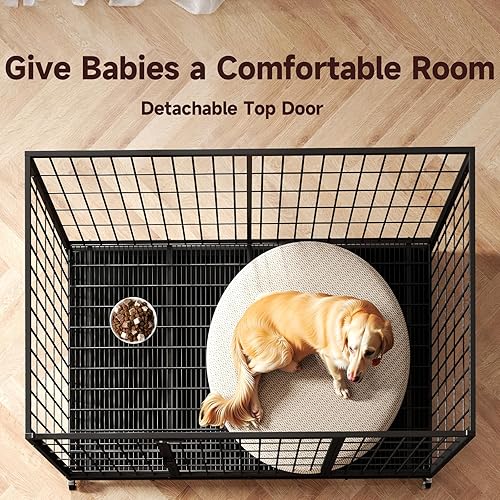 Miniatura 4 de Jaula de alambre de metal de 48 pulgadas para perros grandes con bandeja, puerta doble, corralito para cachorros para patio, uso en interiores y