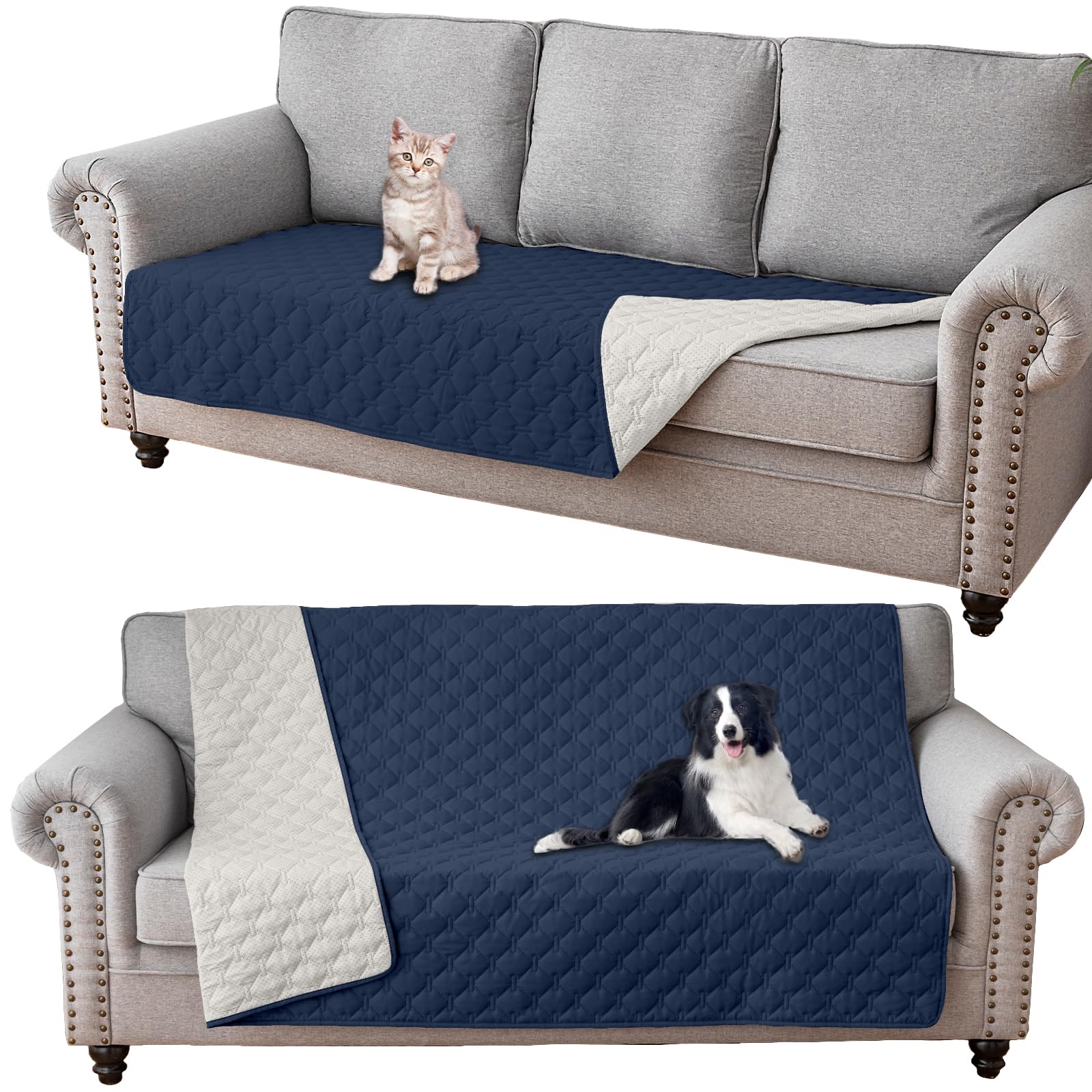 GEBIN Waterproof Sofa Cover, Dog Blanket for Sofa Bed Protection, Waterproof Furniture Protector Couch Cover Anti Scratch Dirty, Non Slip Sofa Covers (Navy,208x218cm)