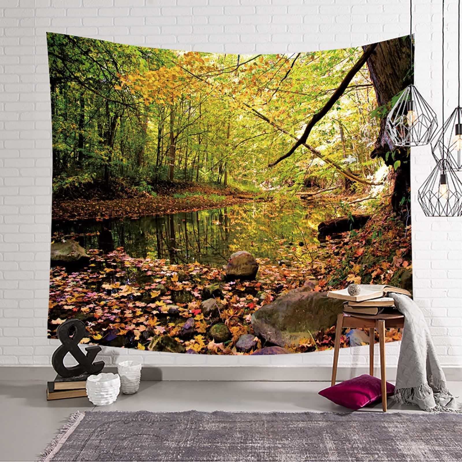 Tolldek Dywan ścienny zielony, 300 x 256 cm, krajobraz, naturalny, gobelin, drzewo, do salonu, pokoju dziecięcego