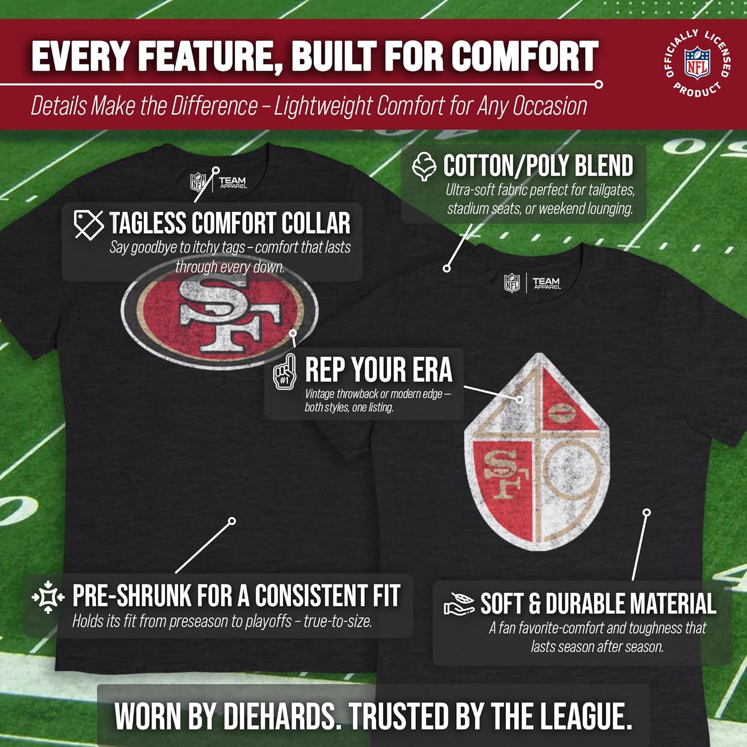 Team Fan Apparel NFL Modern Throwback T-Shirt - Cotton & Polyester Short Sleeve Adult Sports Tee - Image 3