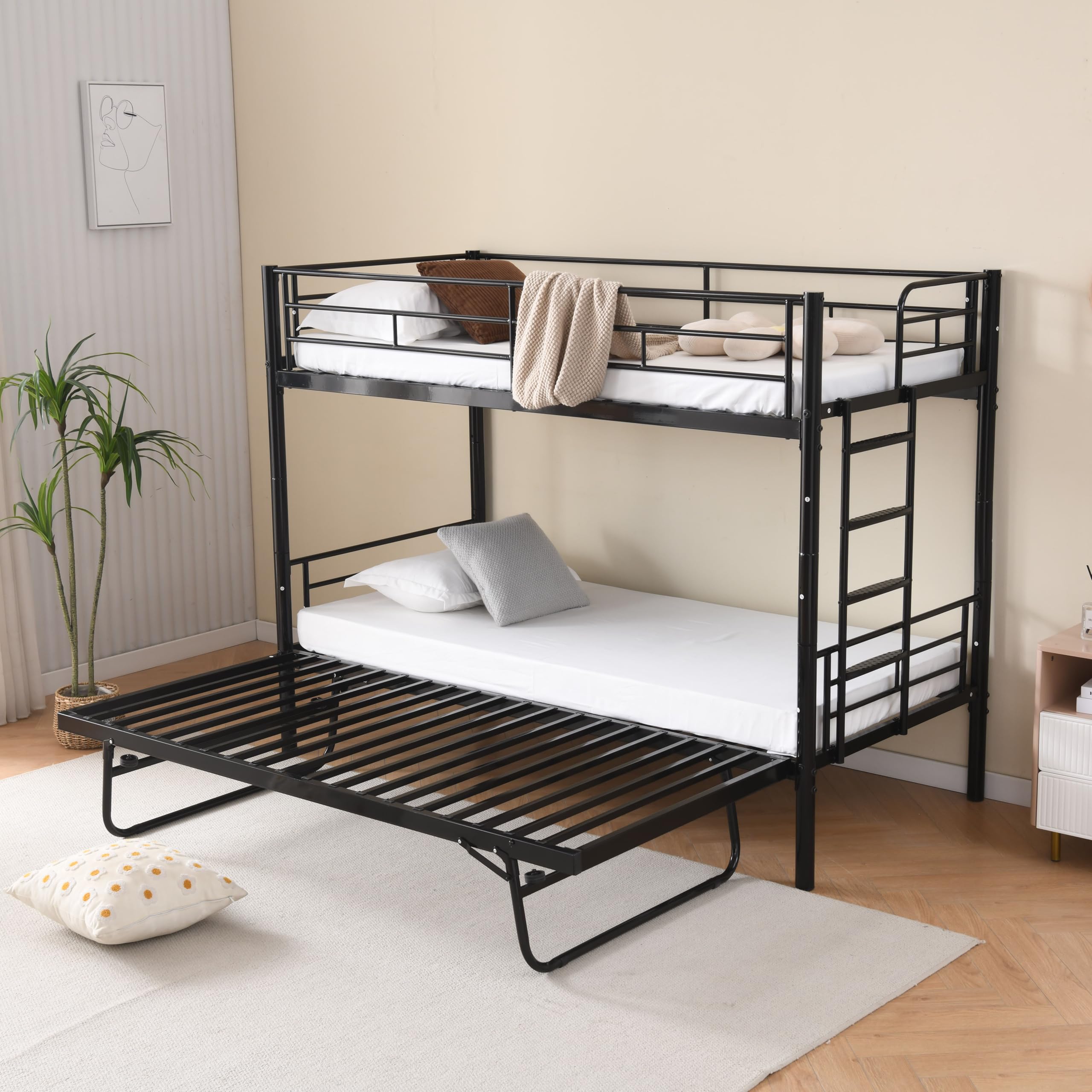 letto a castello 90x200 protezioni perimetrali con telaio in acciaio letto in metallo doghe incluse con terza superficie pieghevole ed estraibile letto singolo scala antiscivolo camera
