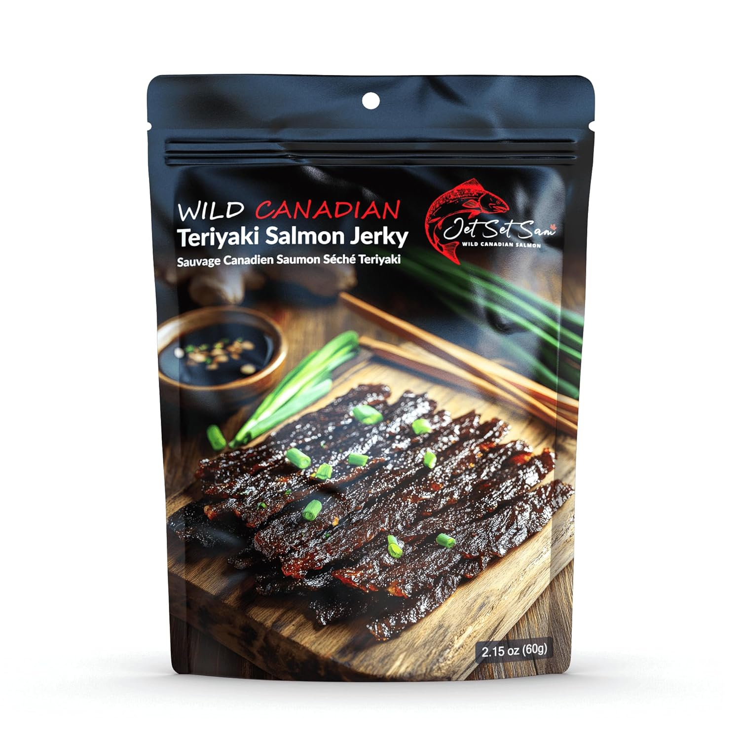 Wild Salmon Jerky 2-Pack | Teriyaki | Hot-Smoked Canadian Seafood Snack | 2oz | No Artificial Preservatives | Alder Wood Smoked