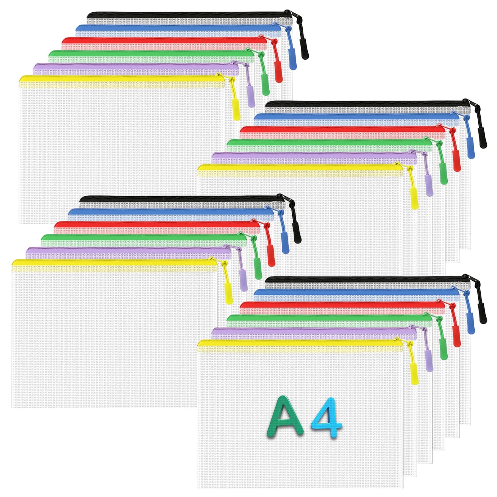 24 PCS Plastic Wallet A4 Zip Wallets Lock Waterproof Clear Bags