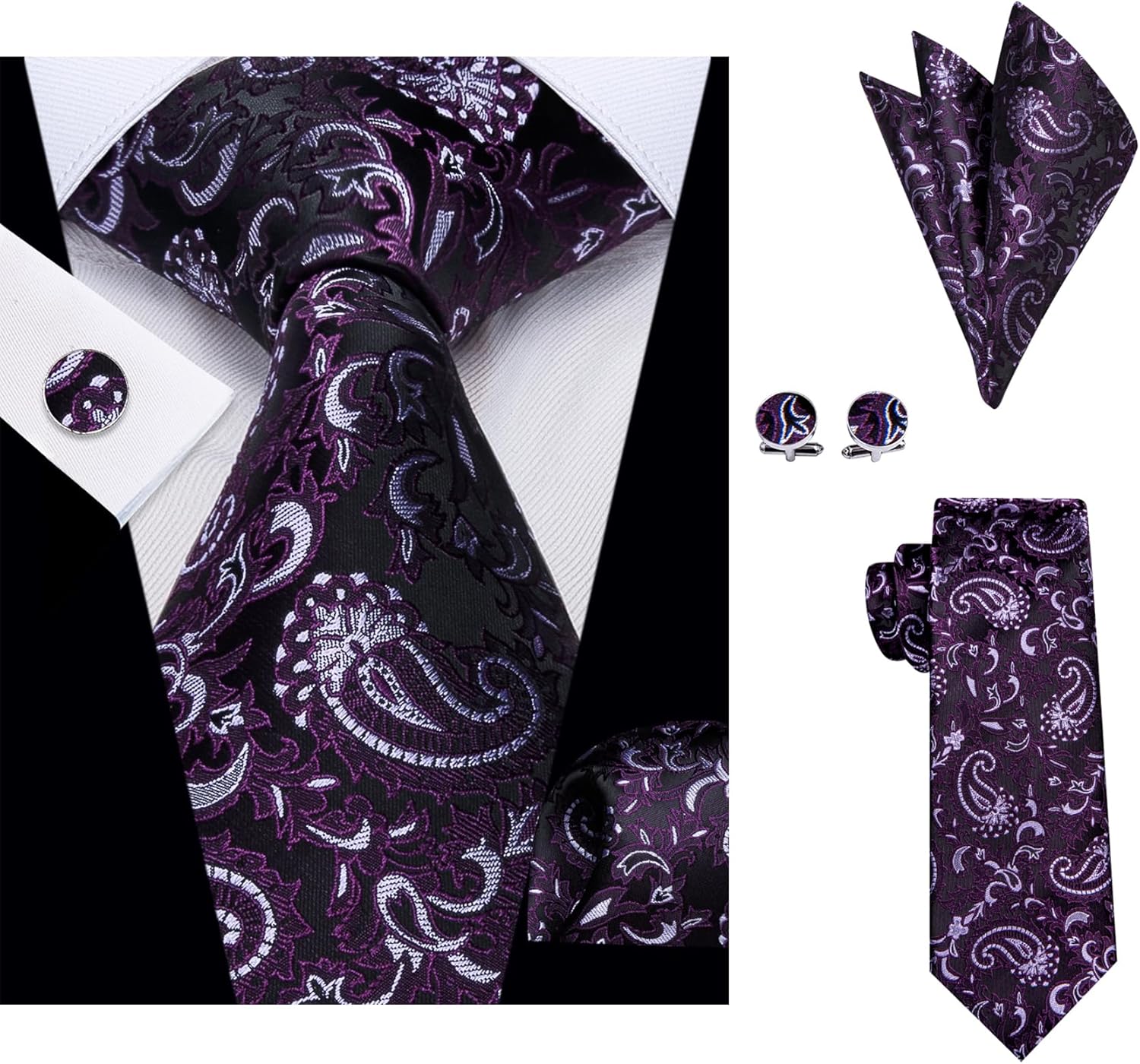 YourTies Men Ties Pack Silk Paisley Tie for Men Set FLoral Necktie with Pocket Square Cufflinks Wedding Business Party 6Pack
